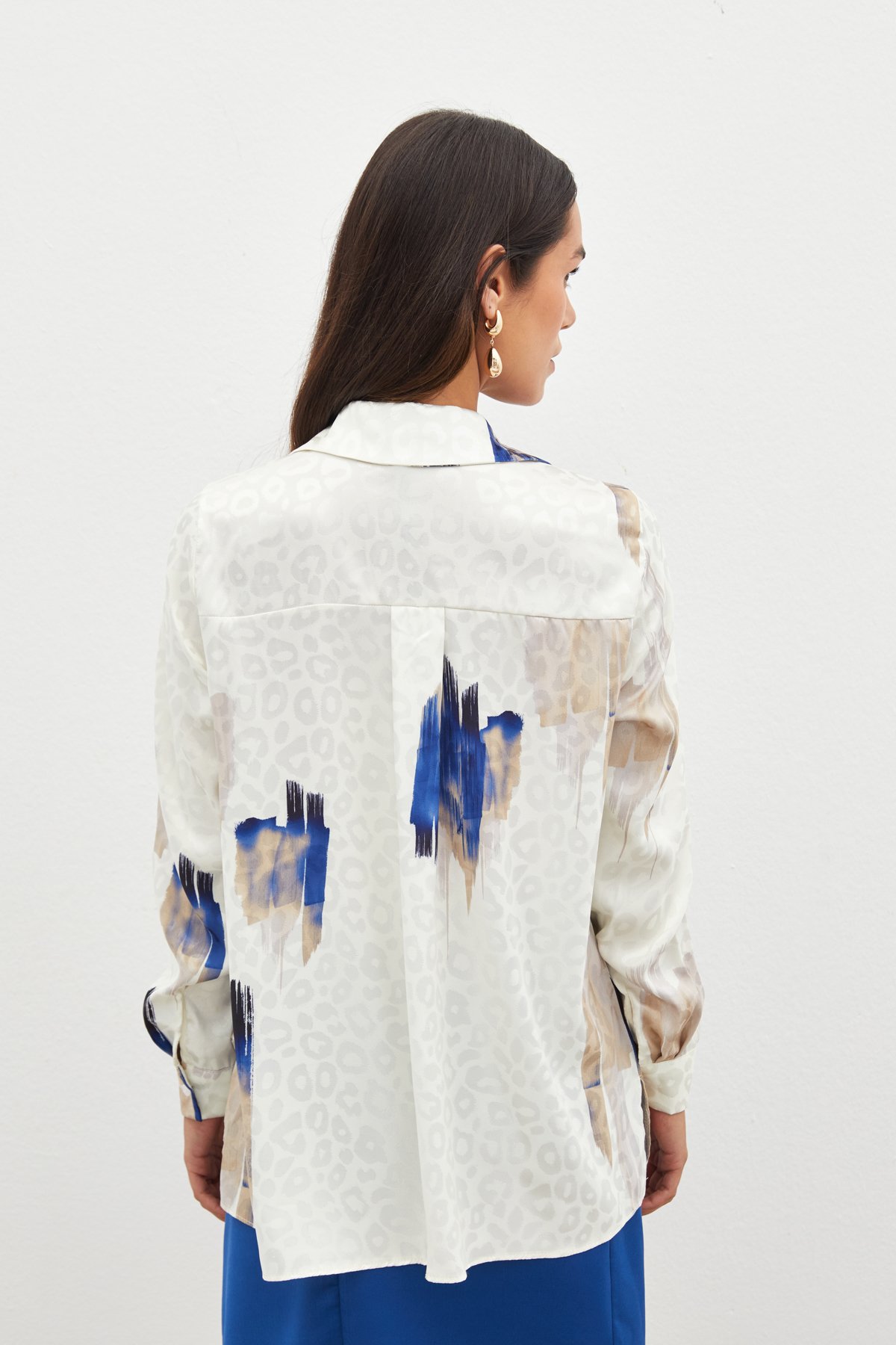 Desenli Salaş Bluz - SAX MAVİ