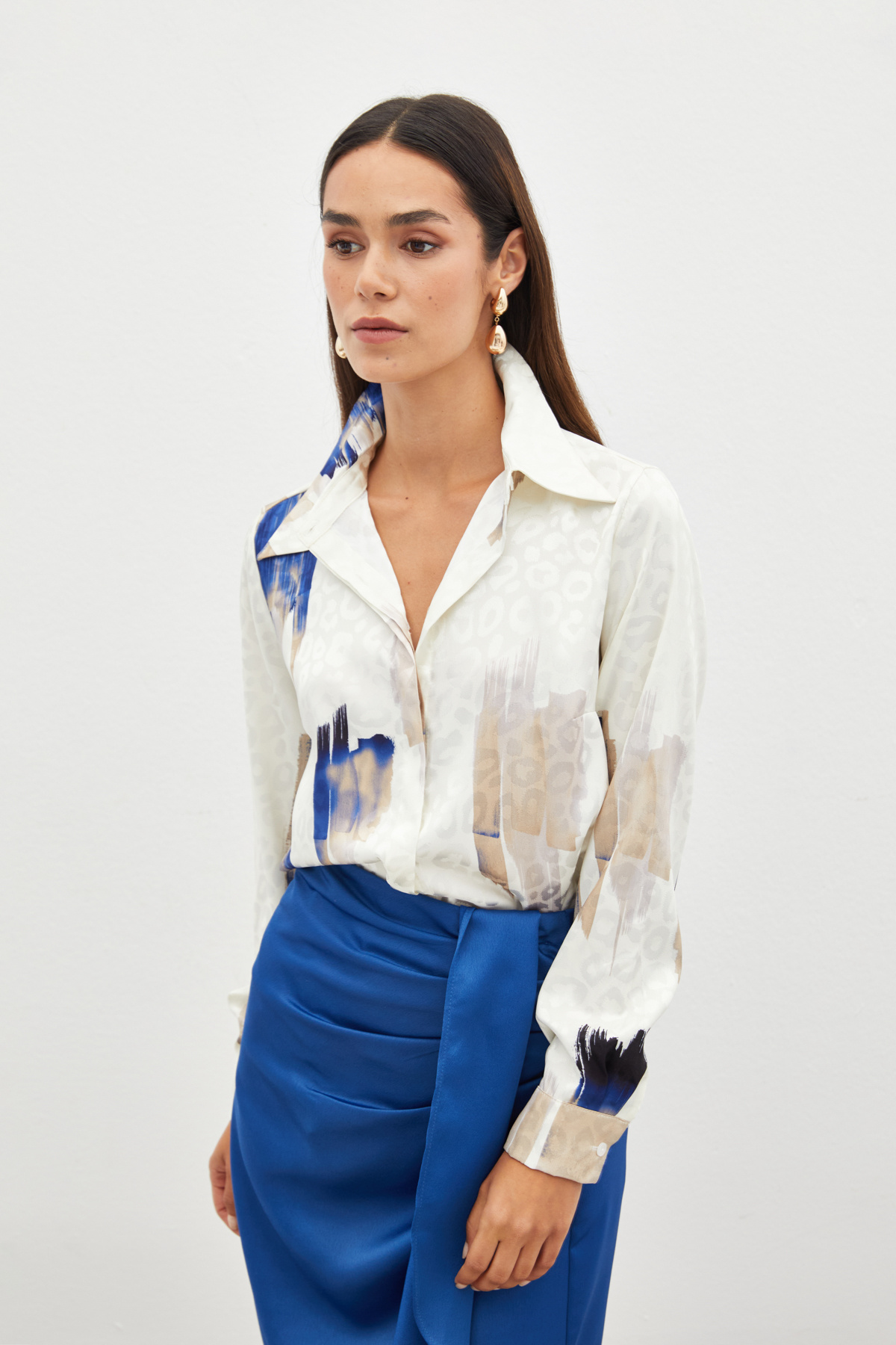 Desenli Salaş Bluz - SAX MAVİ