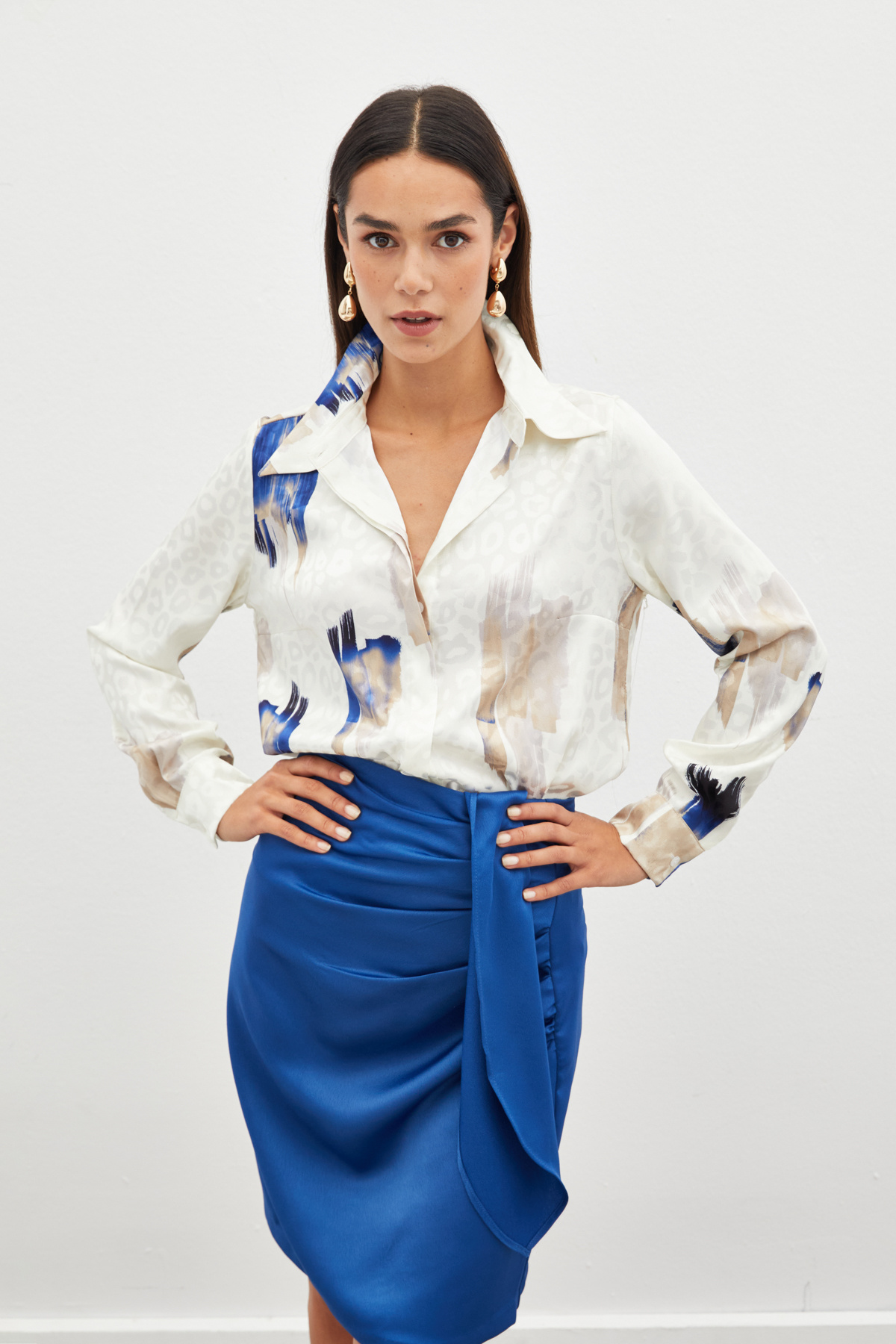 Desenli Salaş Bluz - SAX MAVİ