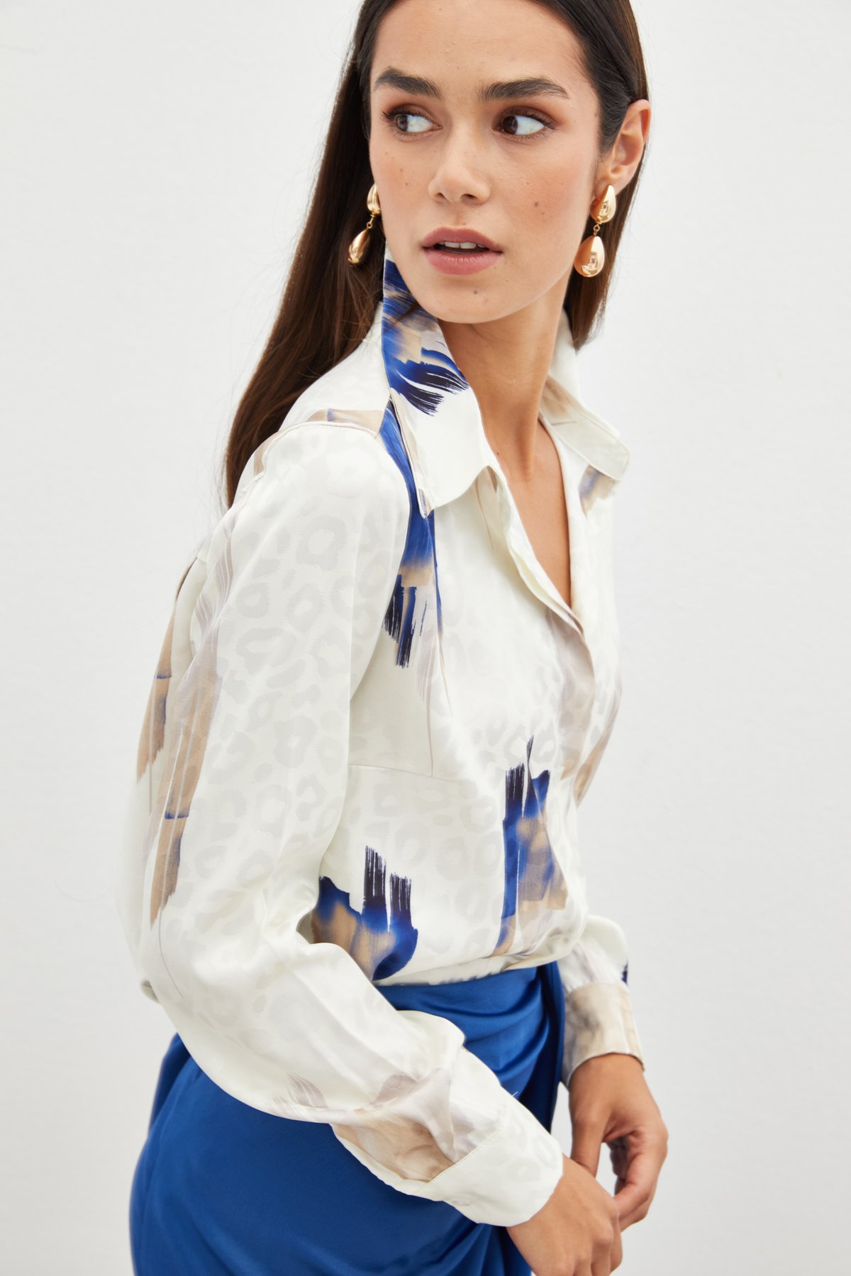 Desenli Salaş Bluz - SAX MAVİ