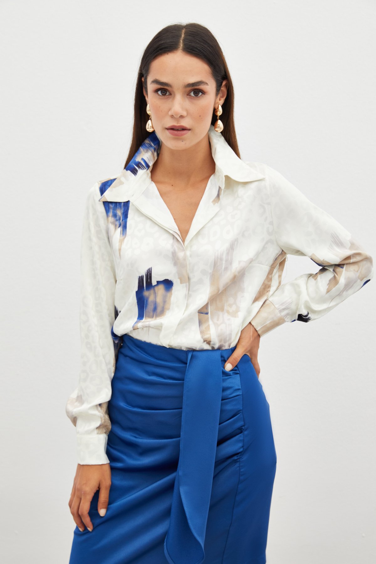 Desenli Salaş Bluz - SAX MAVİ