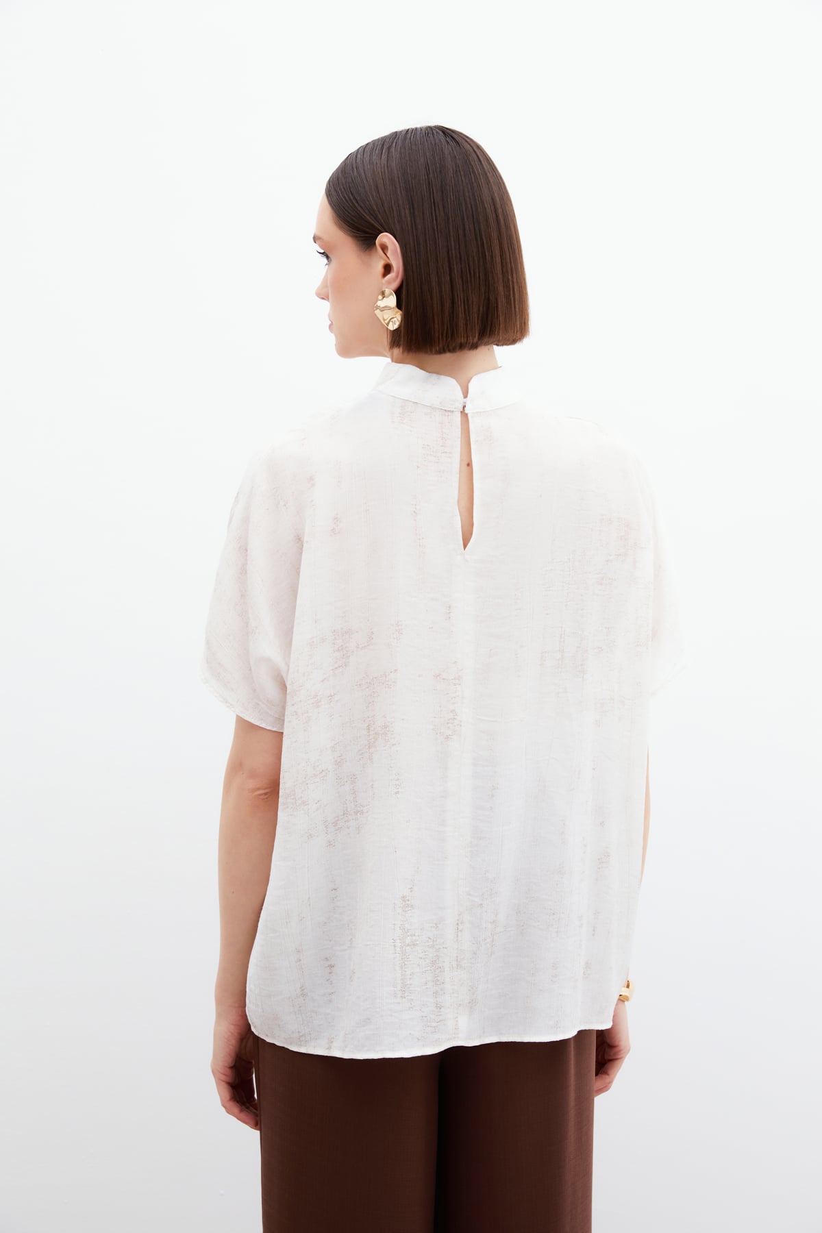 Patterned Casual Blouse - Stone