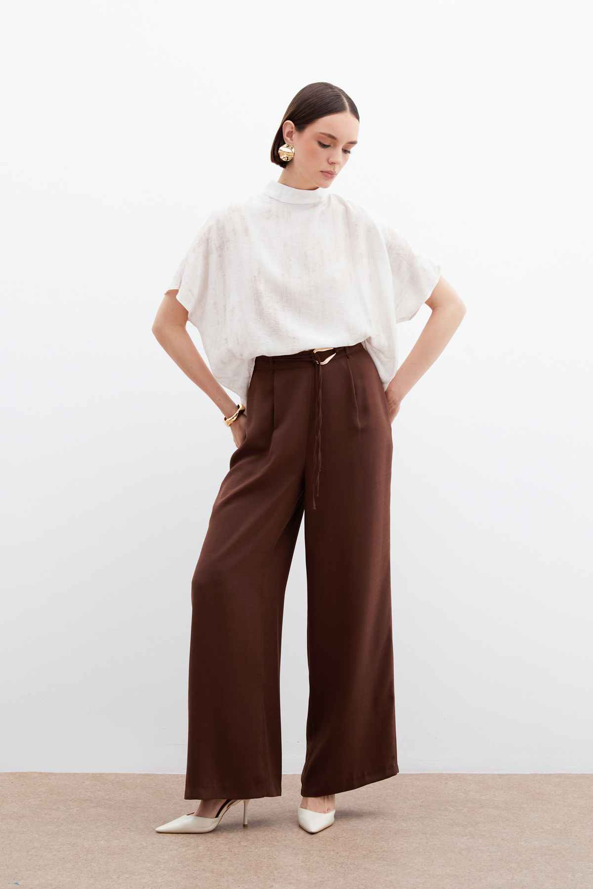 Patterned Casual Blouse - Stone