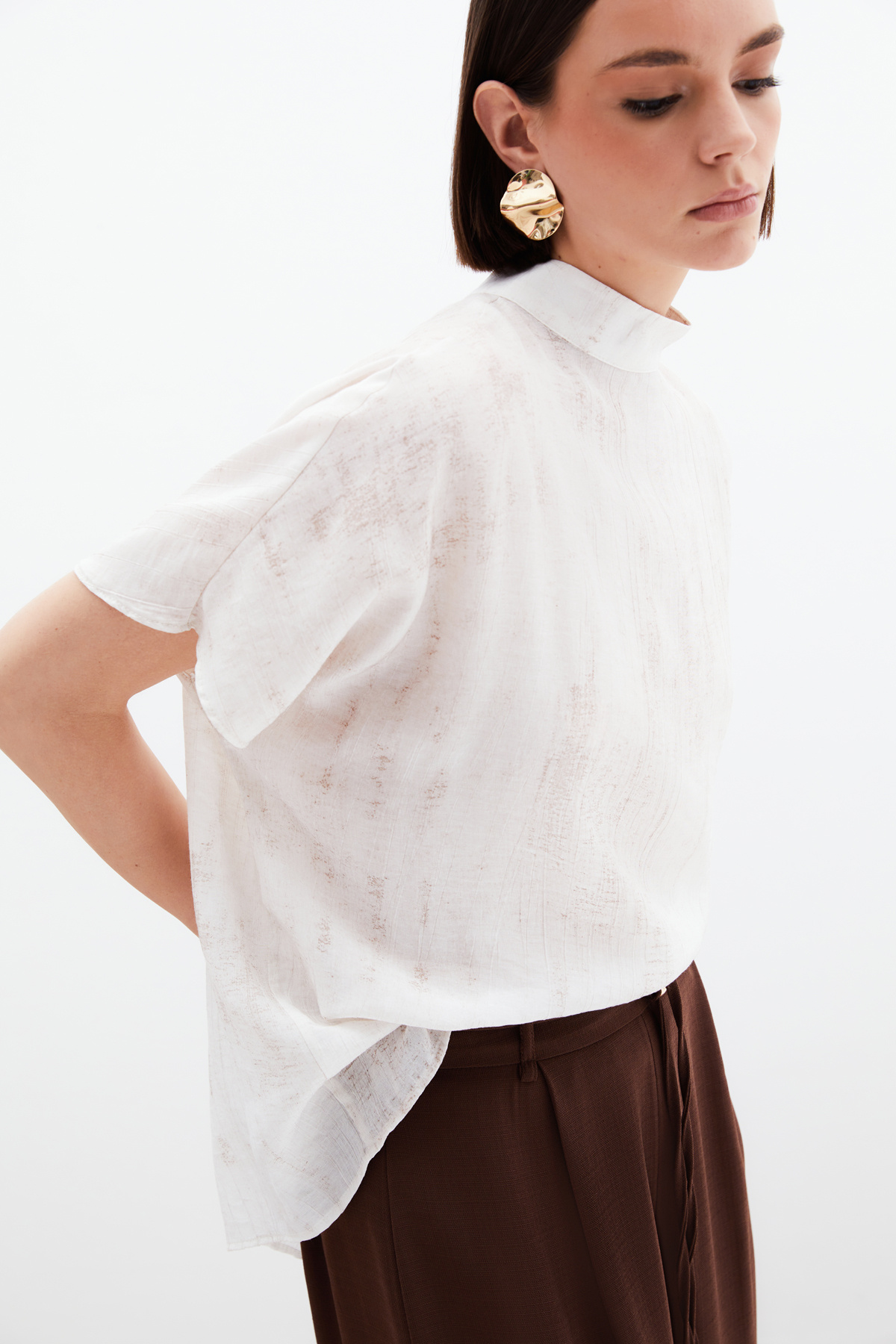 Patterned Casual Blouse - Stone