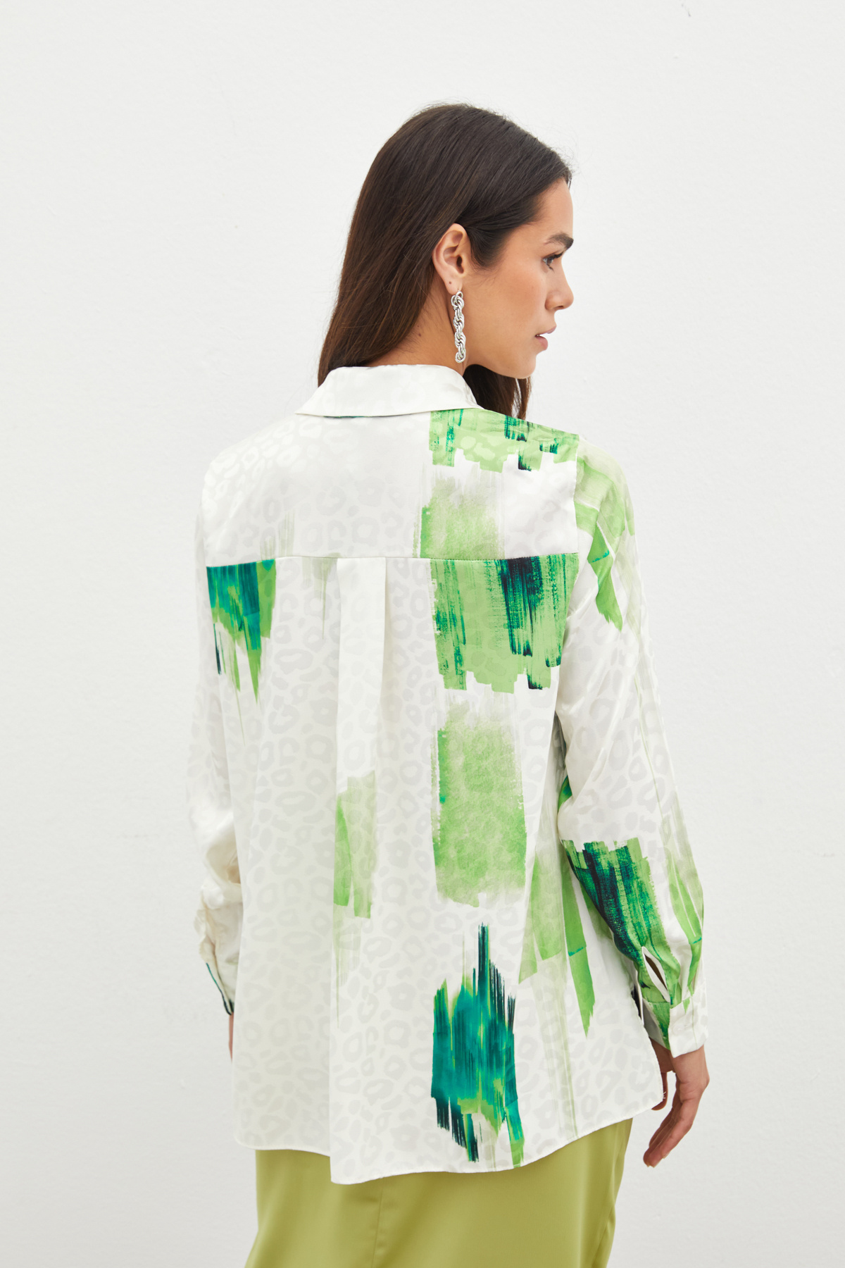 Desenli Salaş Bluz - YEŞİL