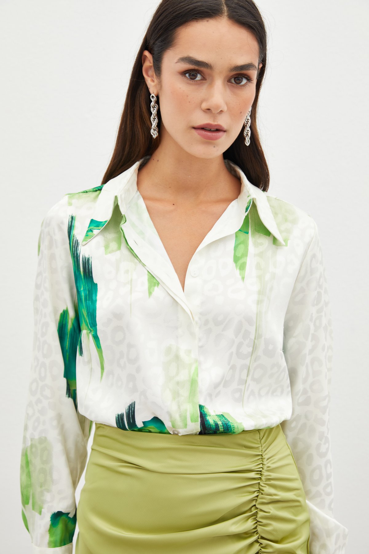 Desenli Salaş Bluz - YEŞİL