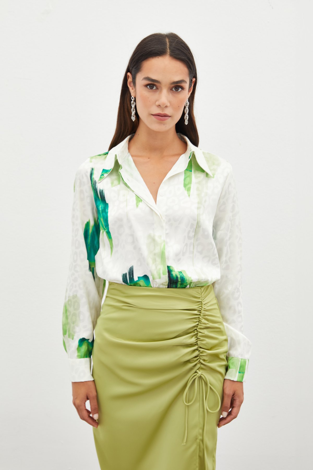 Desenli Salaş Bluz - YEŞİL