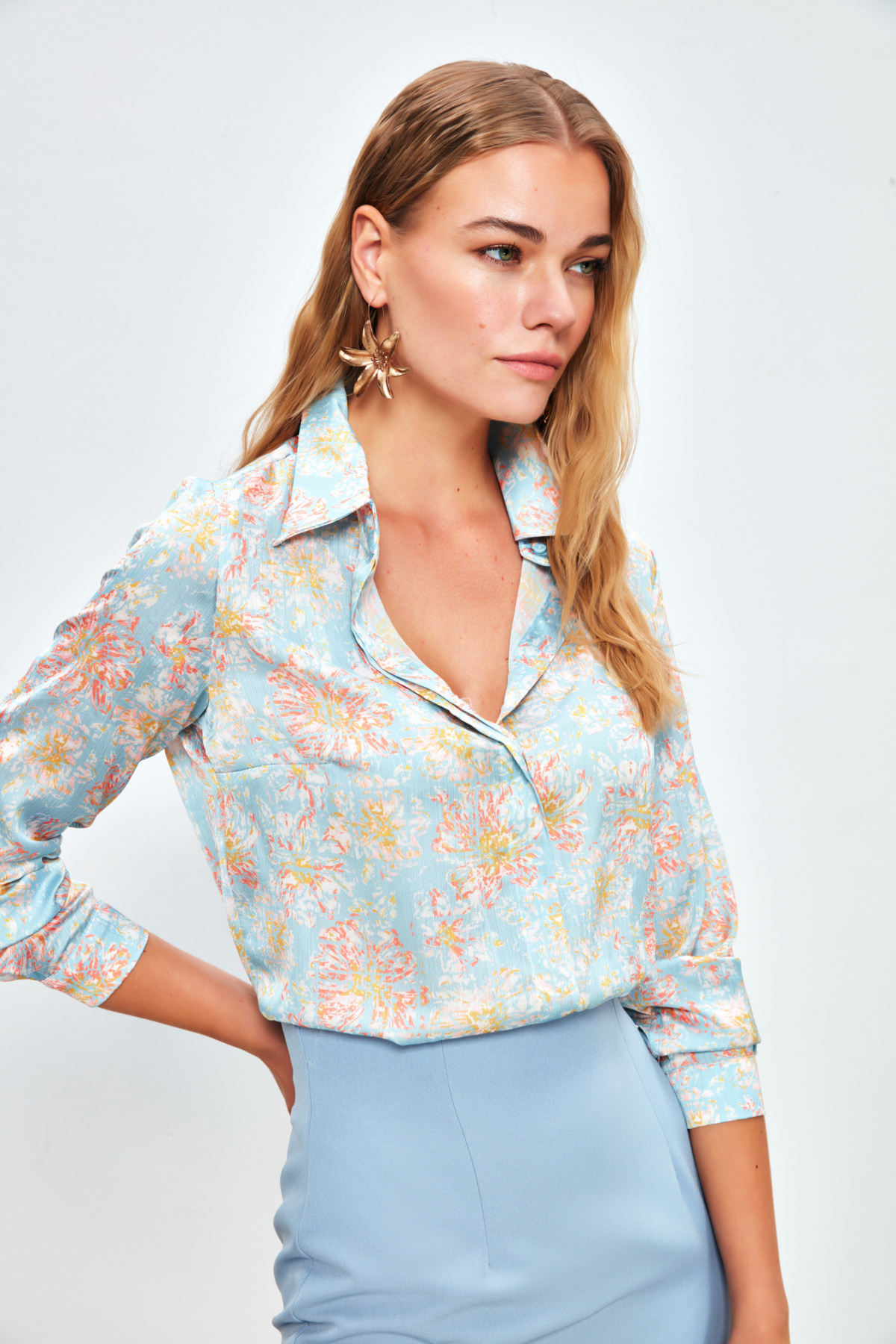 Desenli Salaş Gömlek - BEBE MAVİ