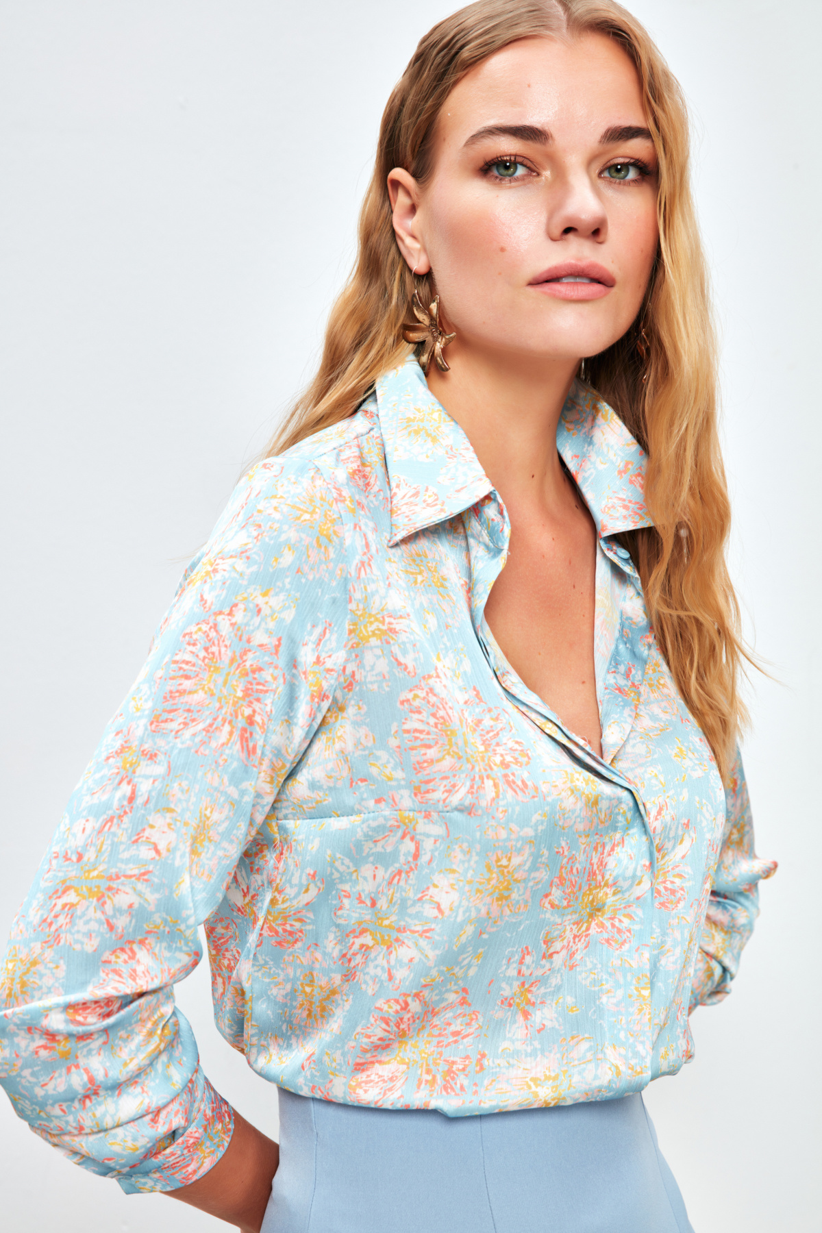 Desenli Salaş Gömlek - BEBE MAVİ