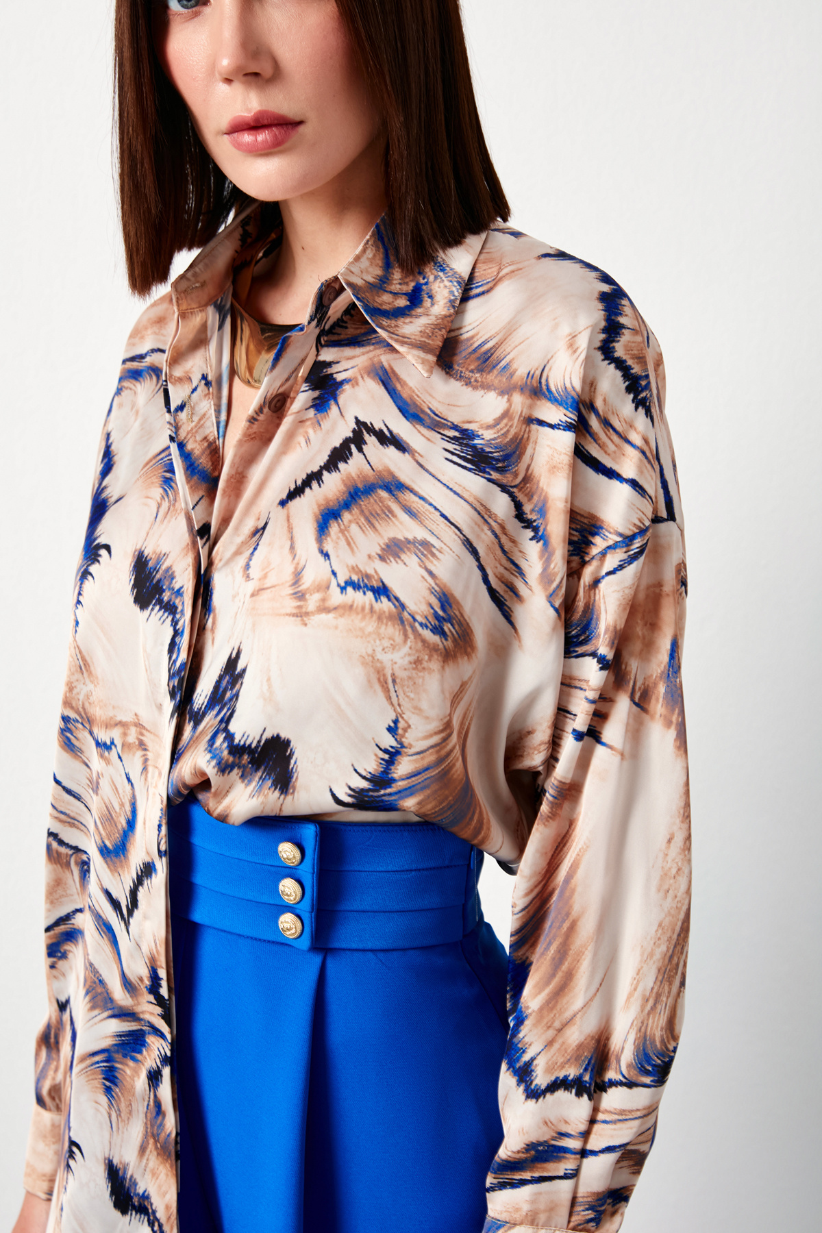 Desenli Salaş Gömlek - BEJ