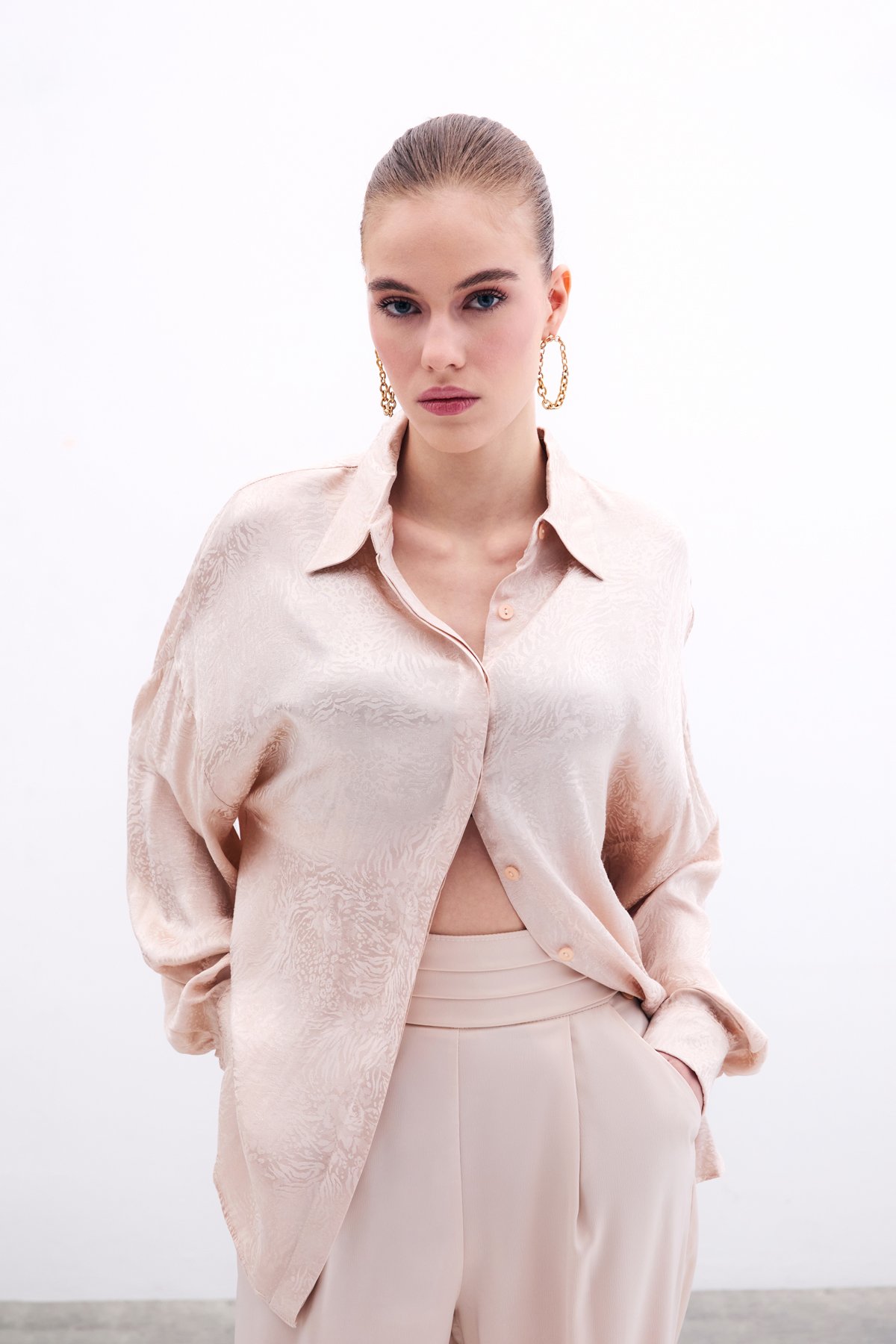 Desenli Salaş Gömlek - Bej