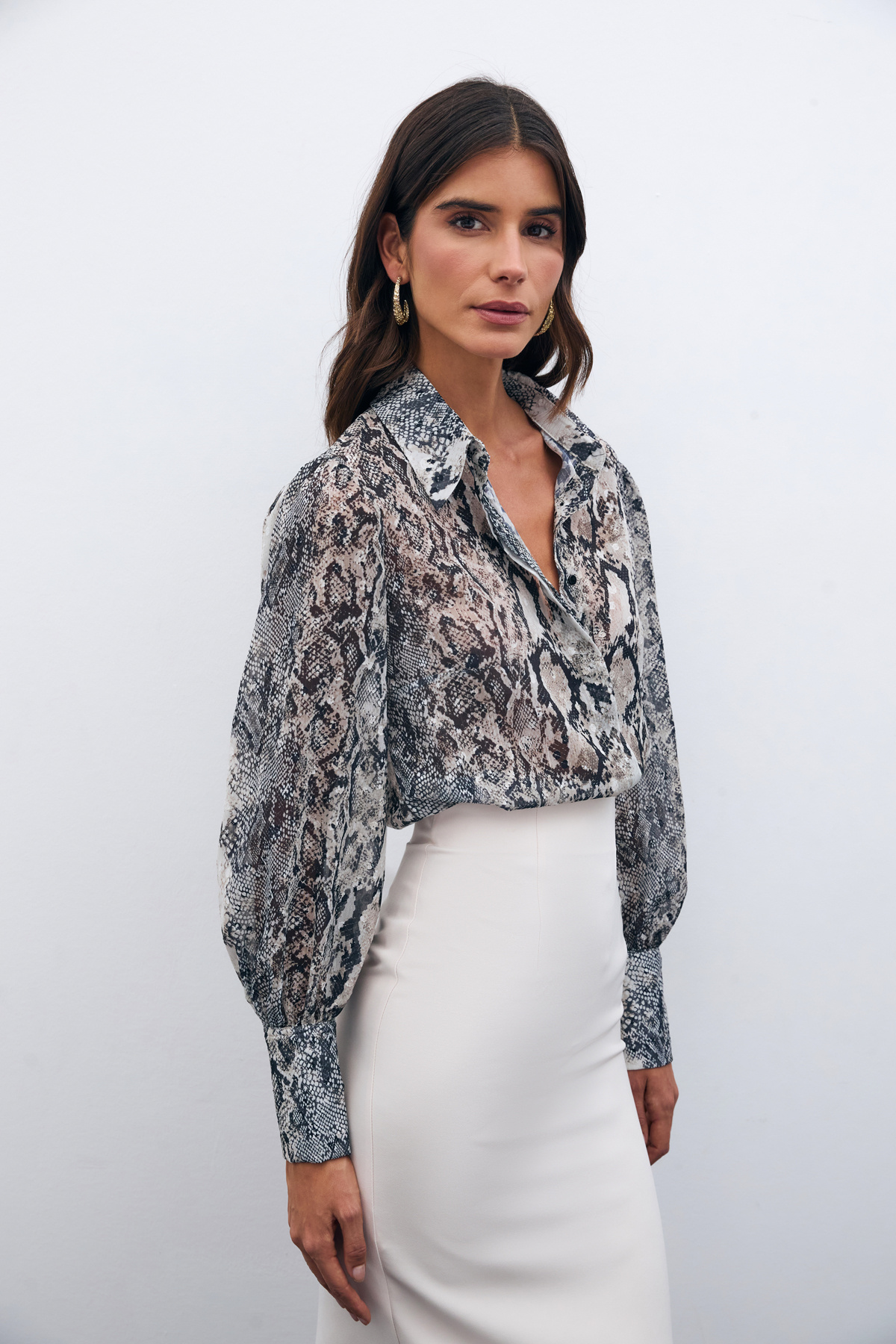 Desenli Salaş Gömlek - Bej