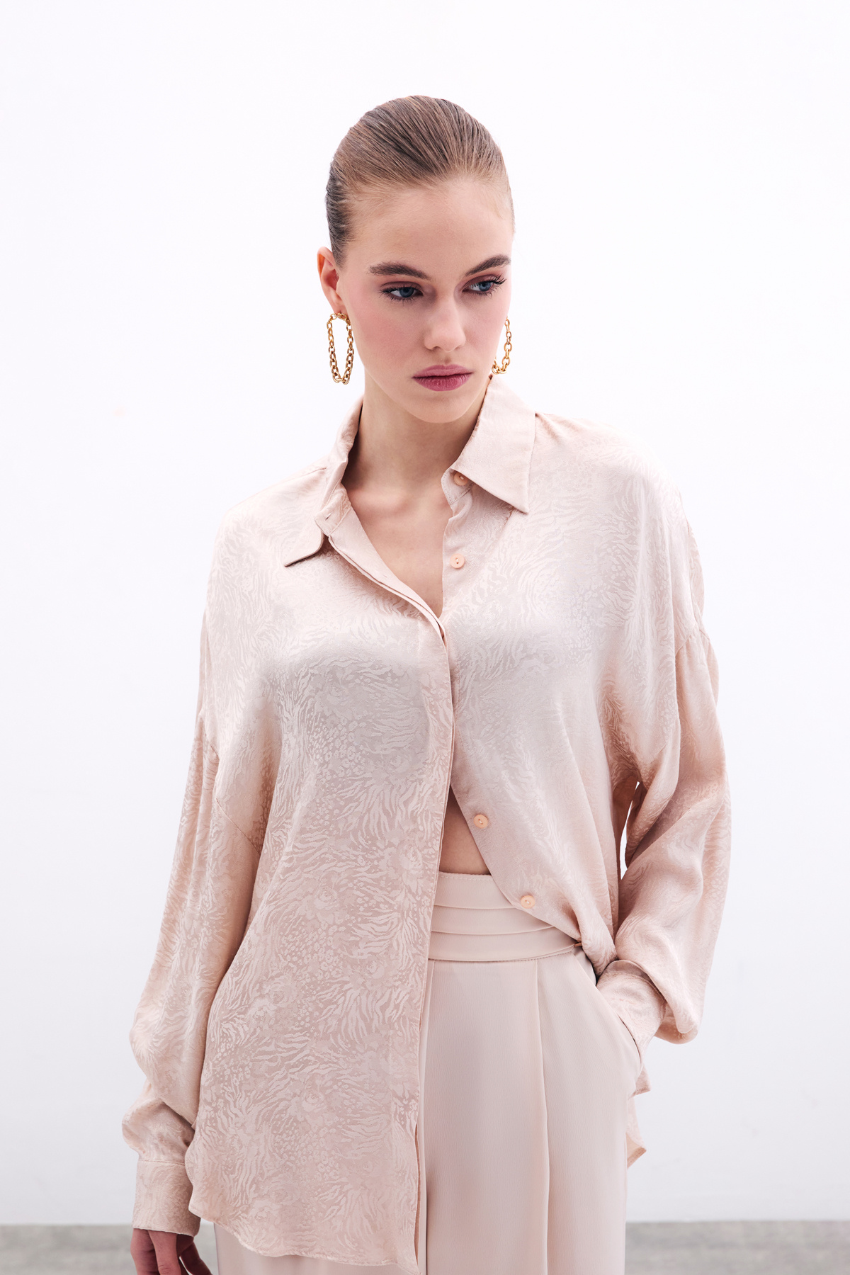 Desenli Salaş Gömlek - Bej