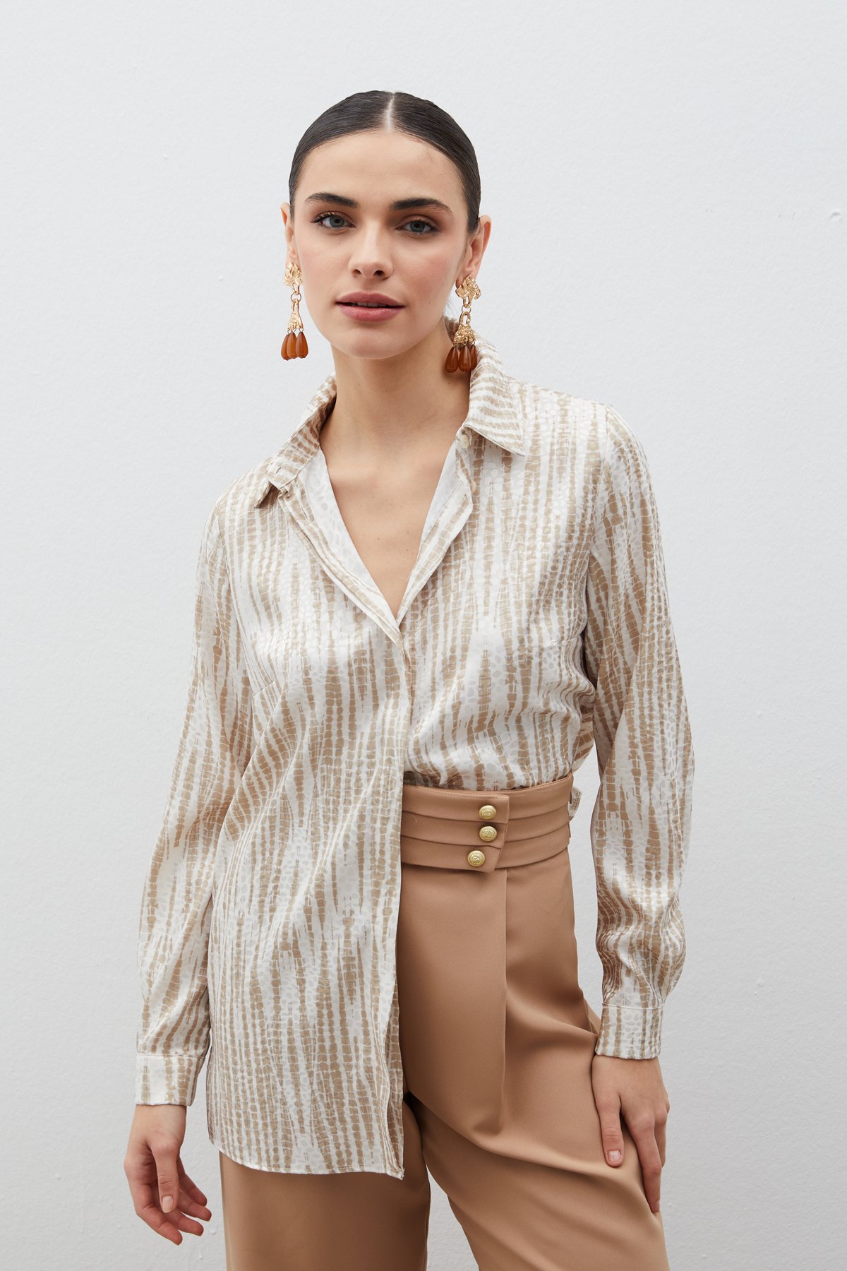 Desenli Salaş Gömlek - BEJ