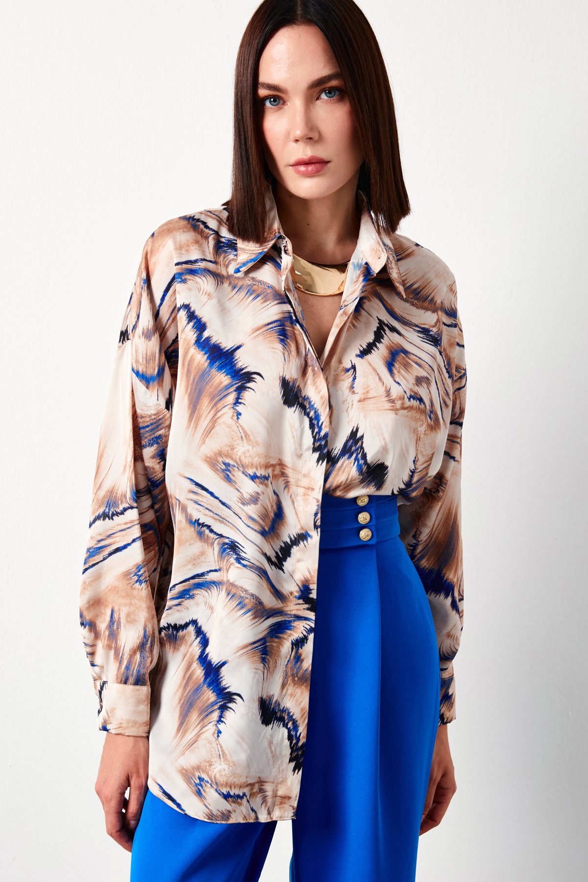 Desenli Salaş Gömlek - BEJ