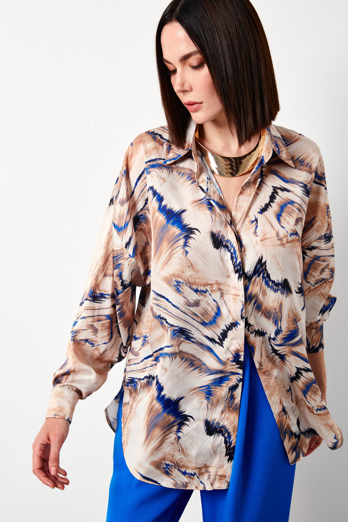 Desenli Salaş Gömlek - BEJ