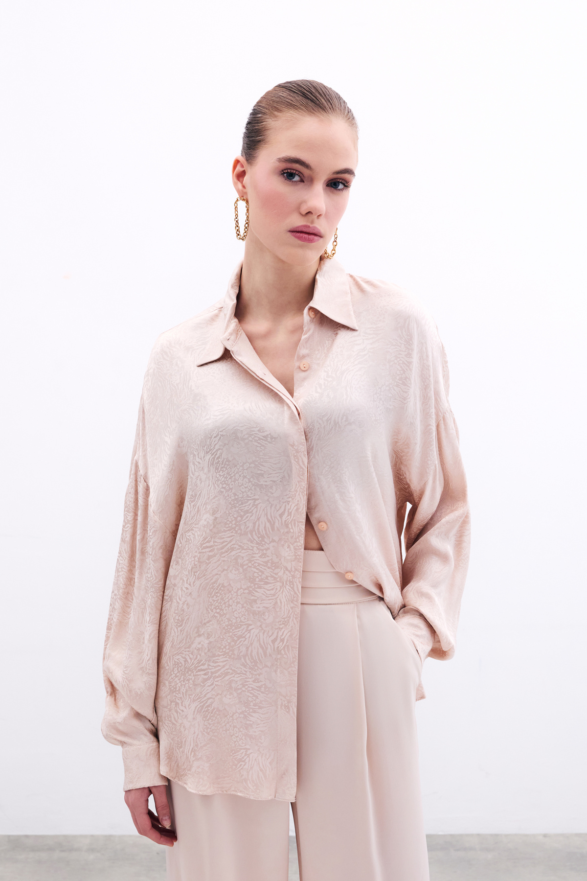 Desenli Salaş Gömlek - Bej