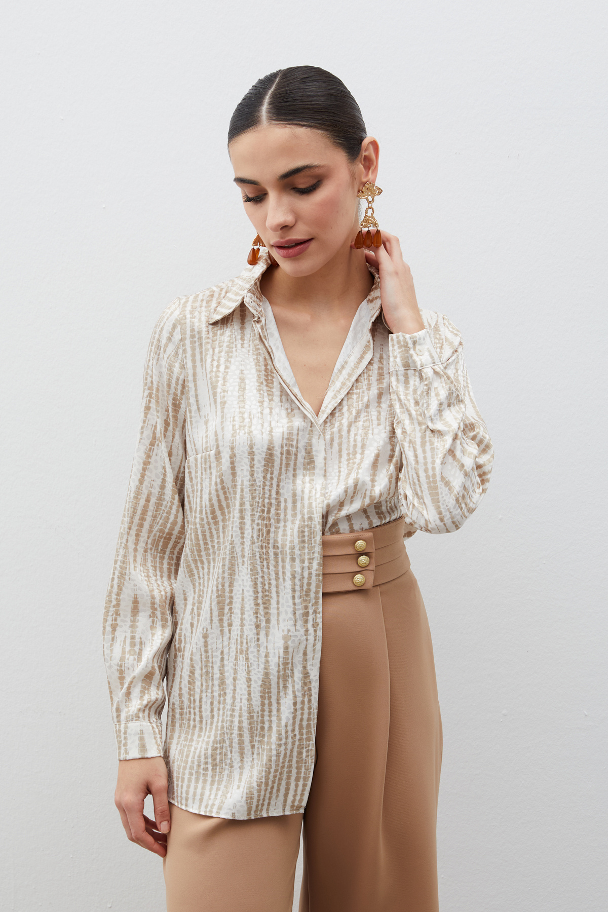 Desenli Salaş Gömlek - BEJ