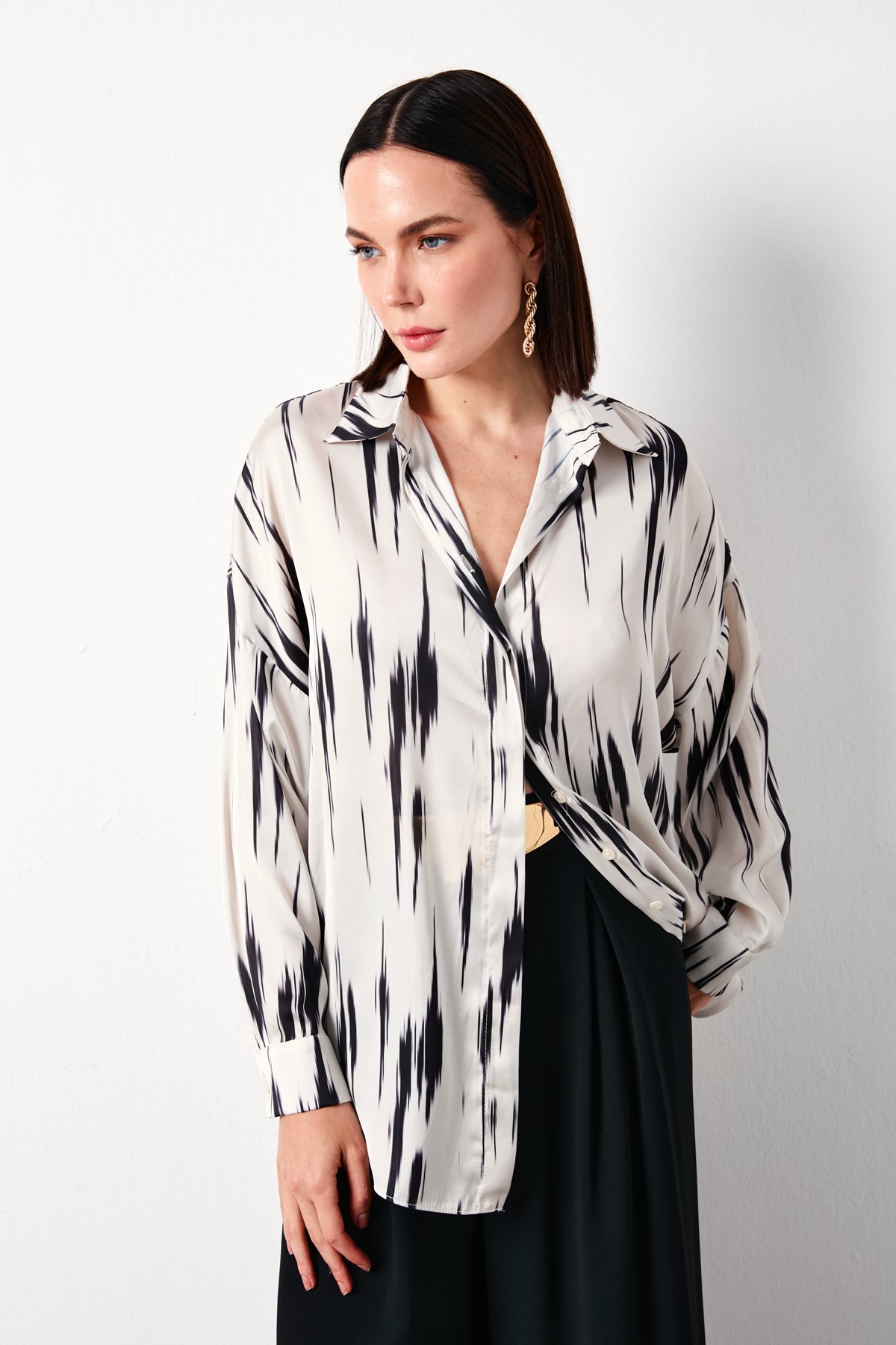 Desenli Salaş Gömlek - BEJ