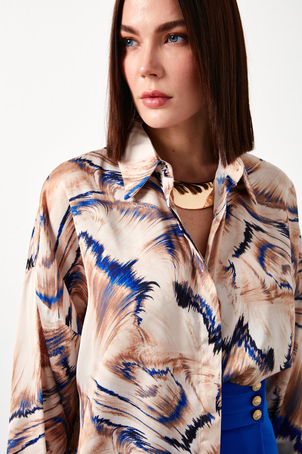 Desenli Salaş Gömlek - BEJ