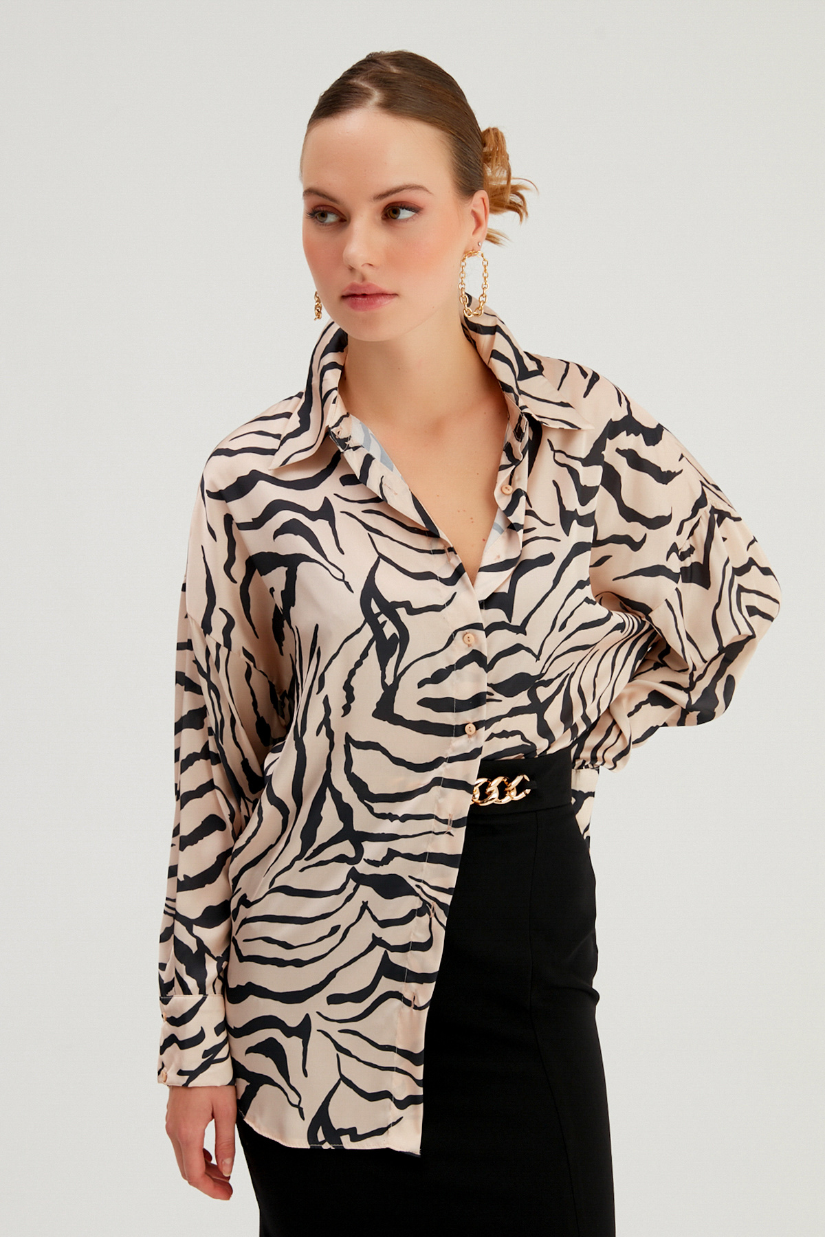 Patterned Loose Shirt - BEIGE