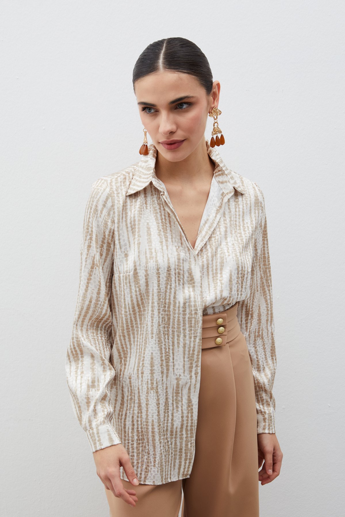 Desenli Salaş Gömlek - BEJ