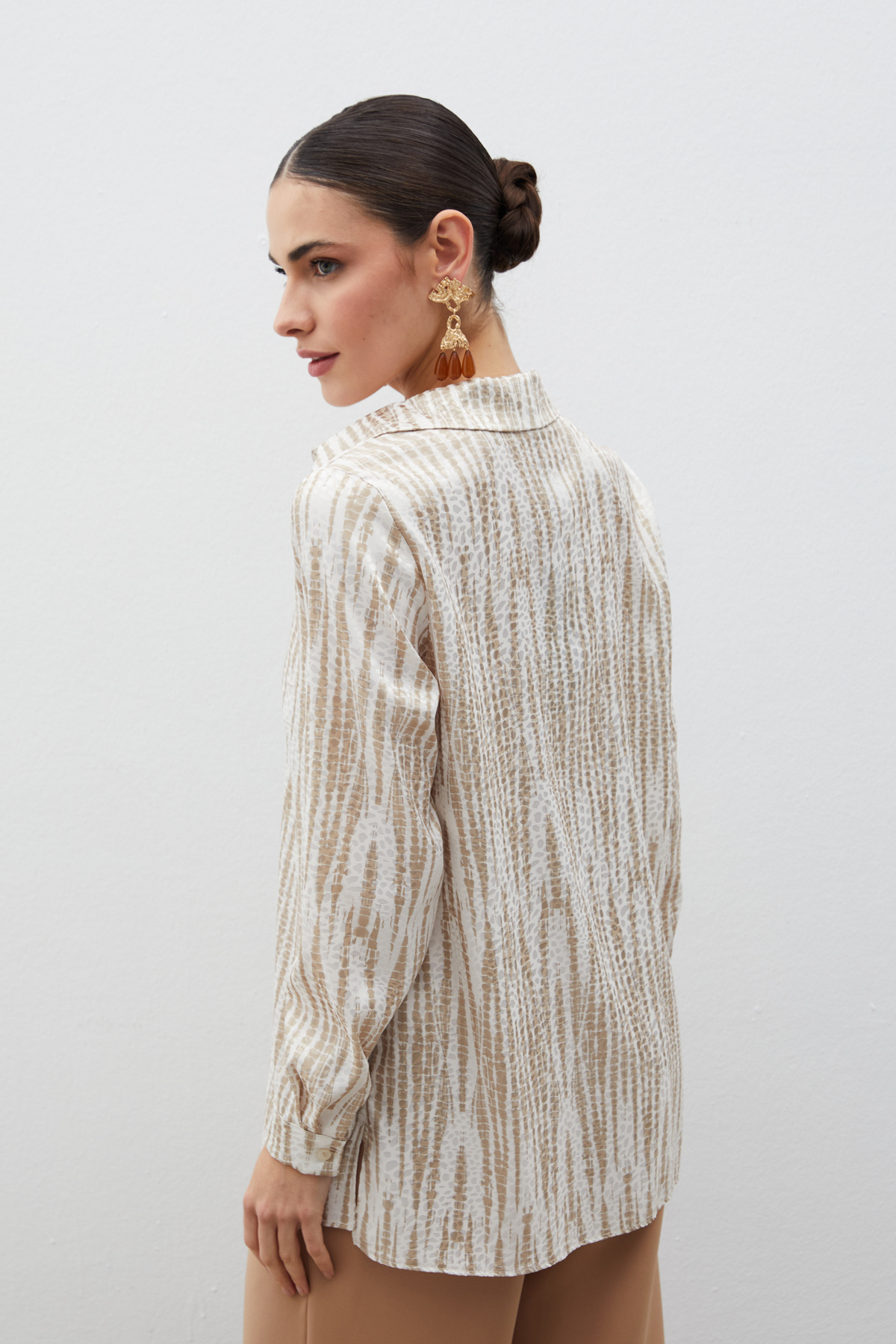 Desenli Salaş Gömlek - BEJ