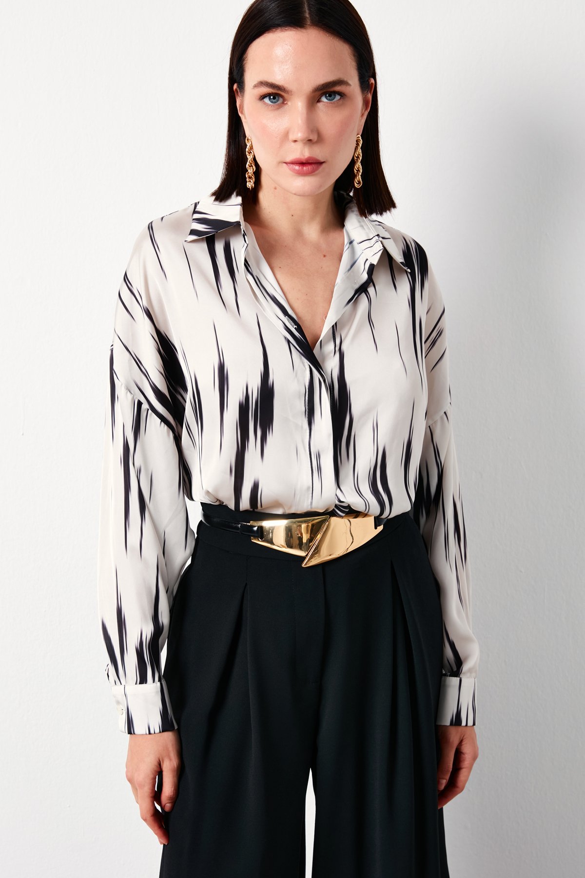 Desenli Salaş Gömlek - BEJ