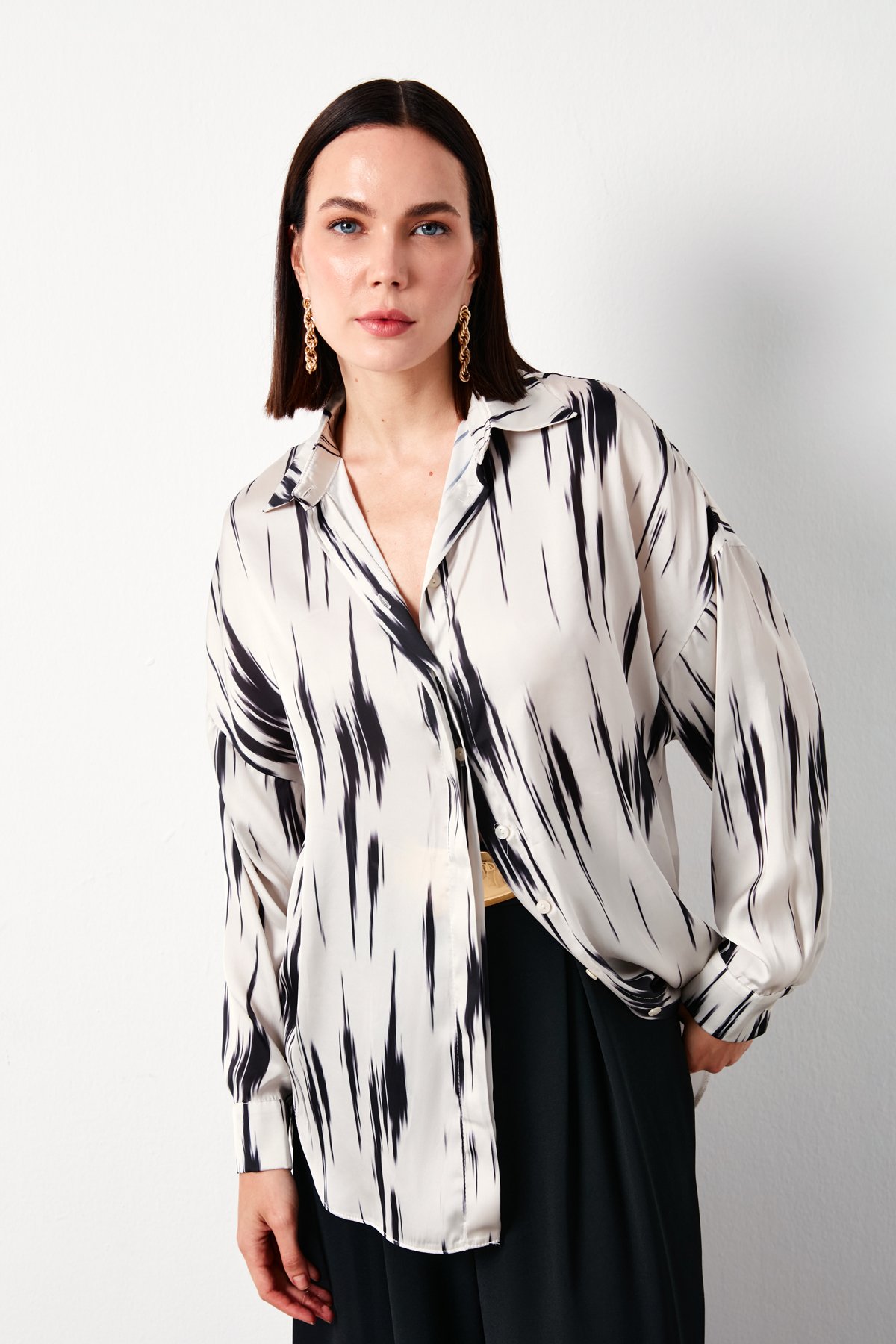 Desenli Salaş Gömlek - BEJ