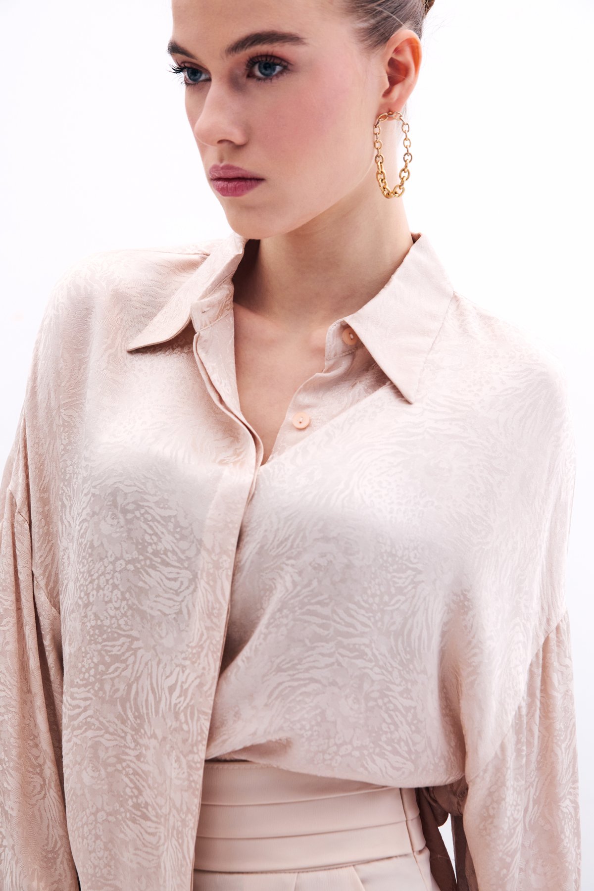 Desenli Salaş Gömlek - Bej