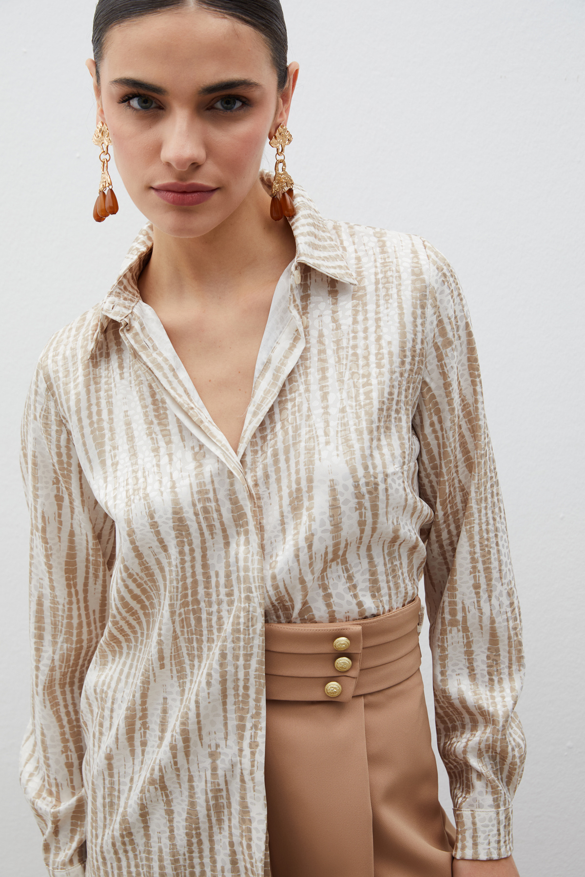 Desenli Salaş Gömlek - BEJ