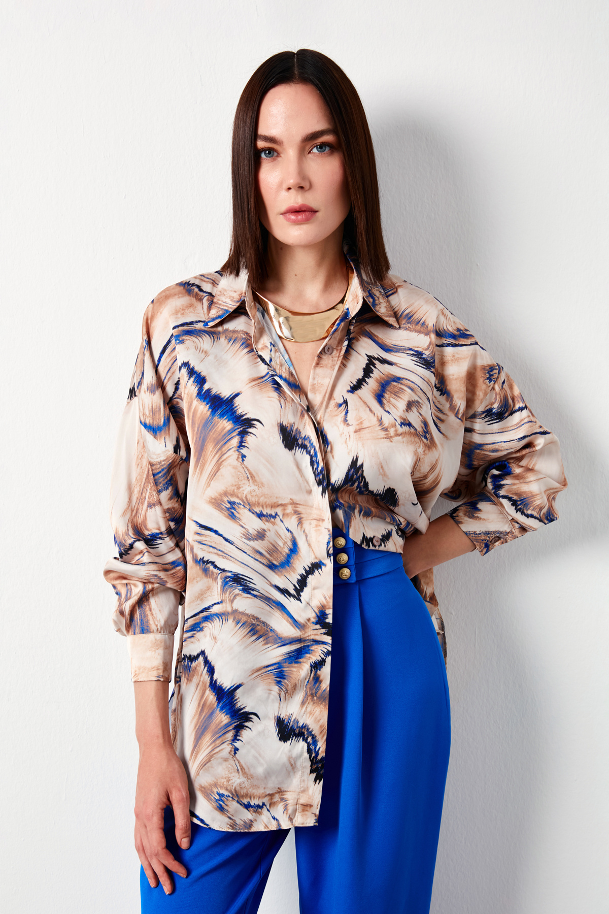 Desenli Salaş Gömlek - BEJ