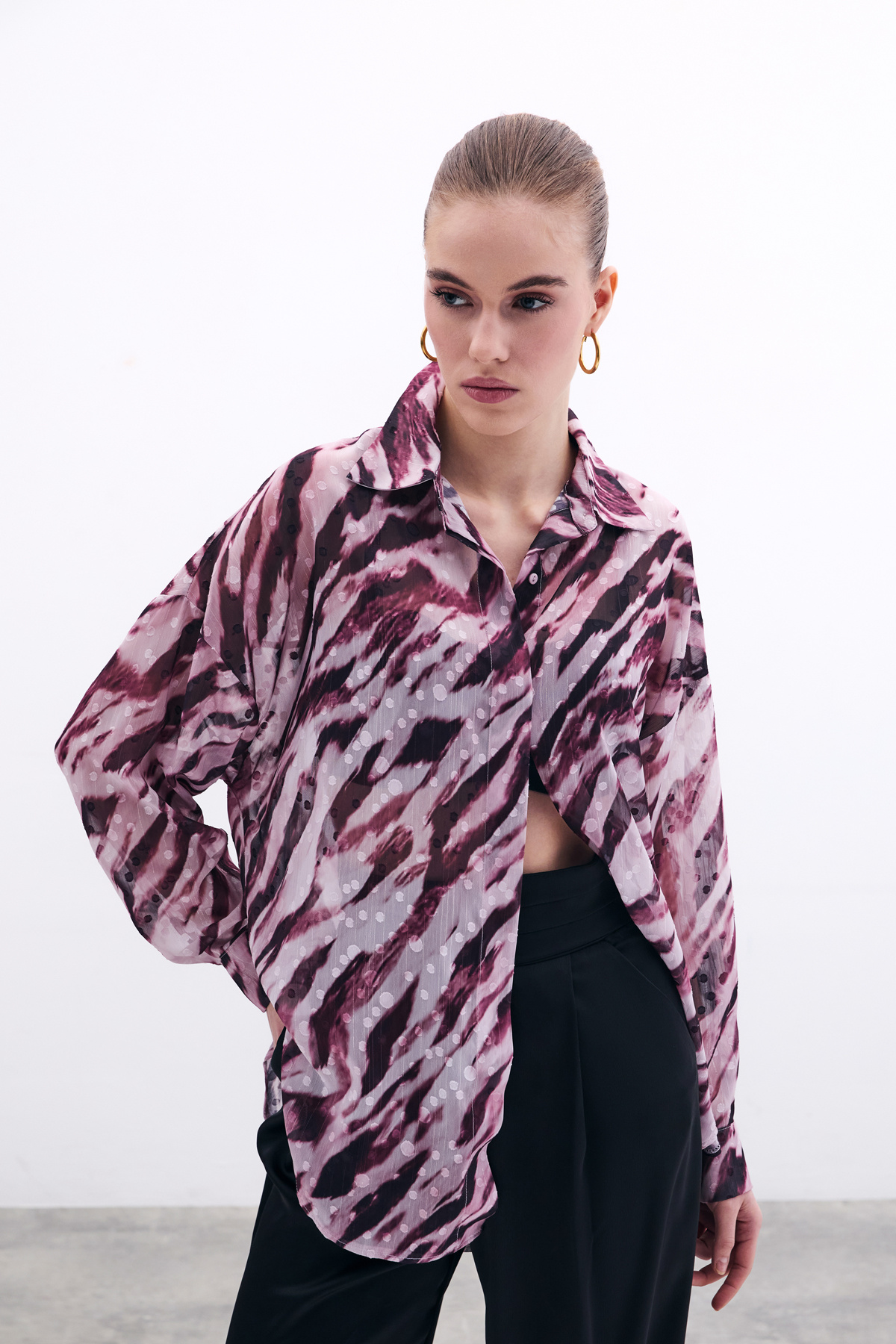 Desenli Salaş Gömlek - Bordo