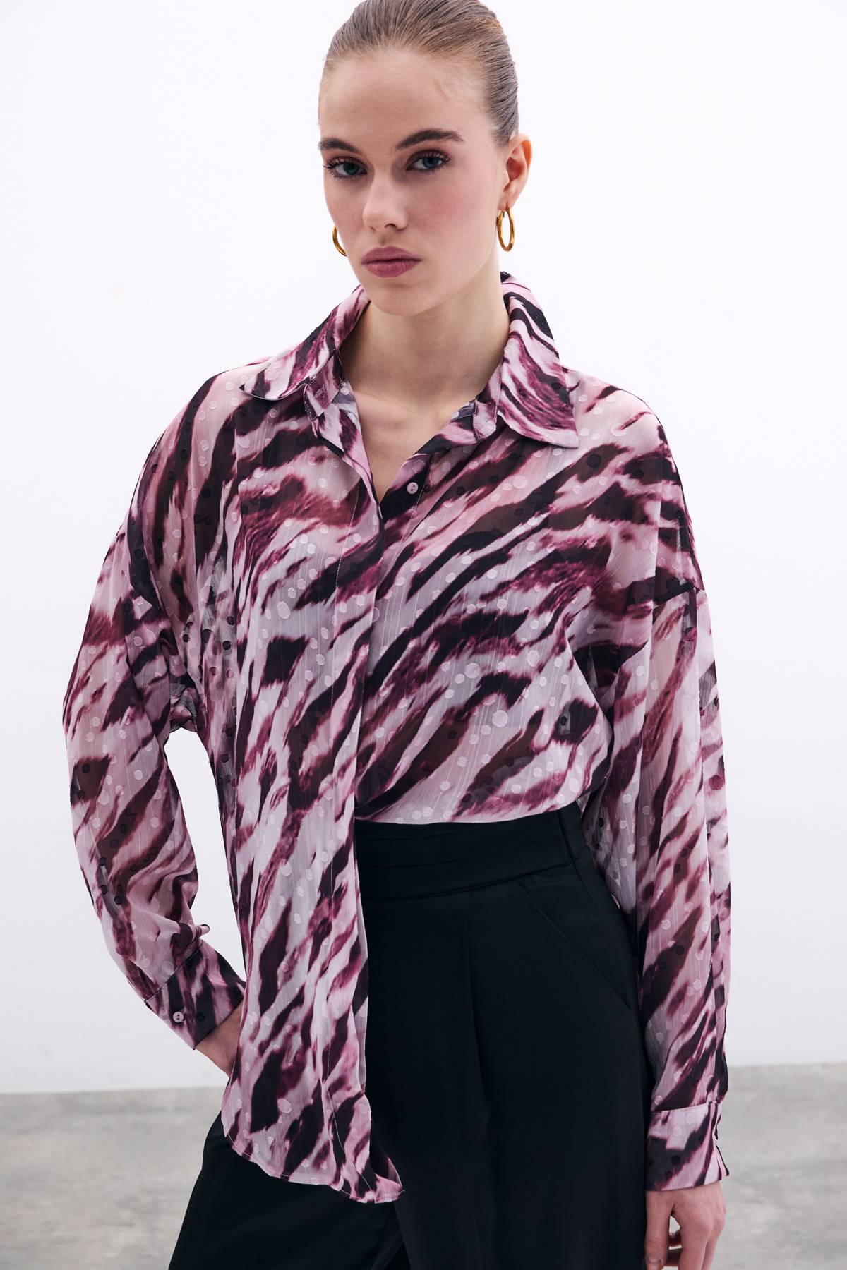 Desenli Salaş Gömlek - Bordo