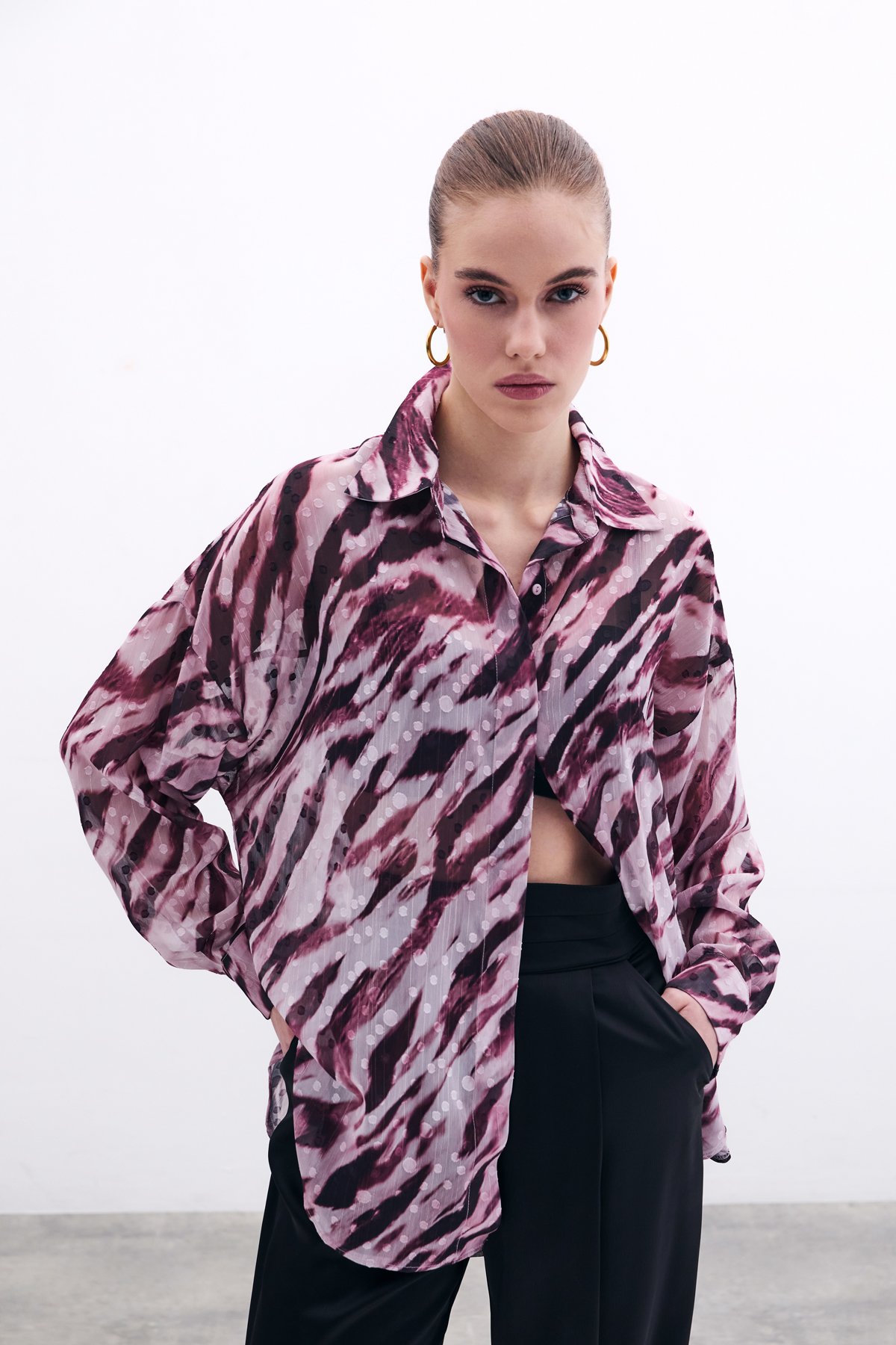 Desenli Salaş Gömlek - Bordo