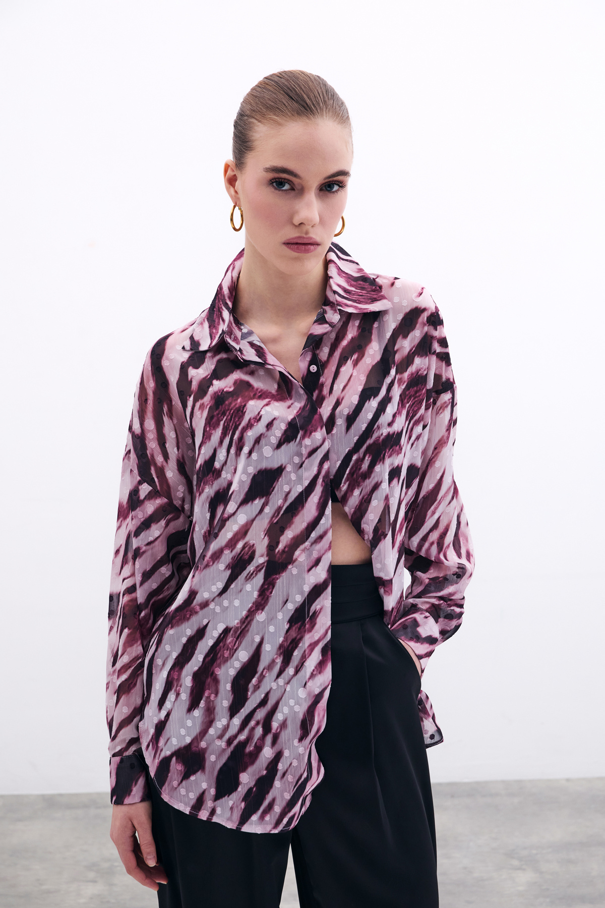 Desenli Salaş Gömlek - Bordo