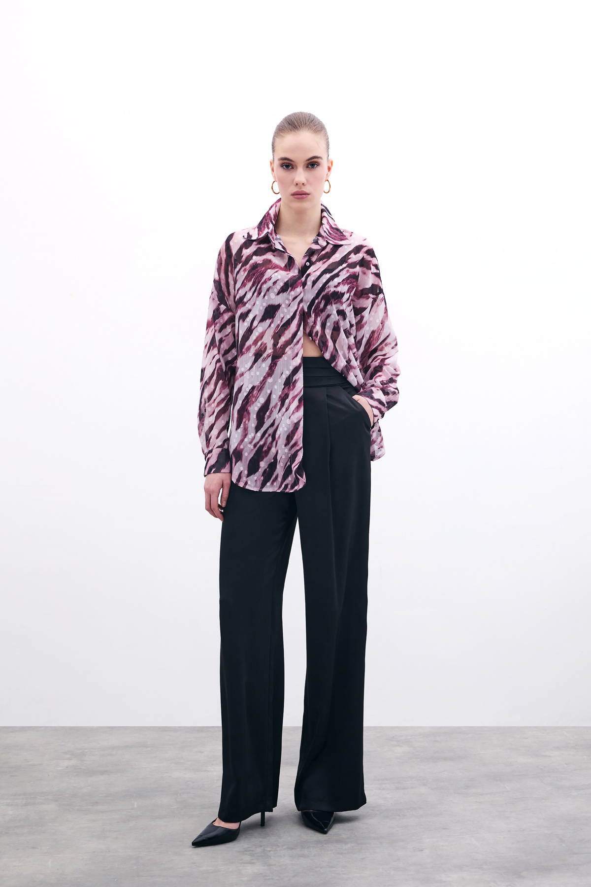 Desenli Salaş Gömlek - Bordo