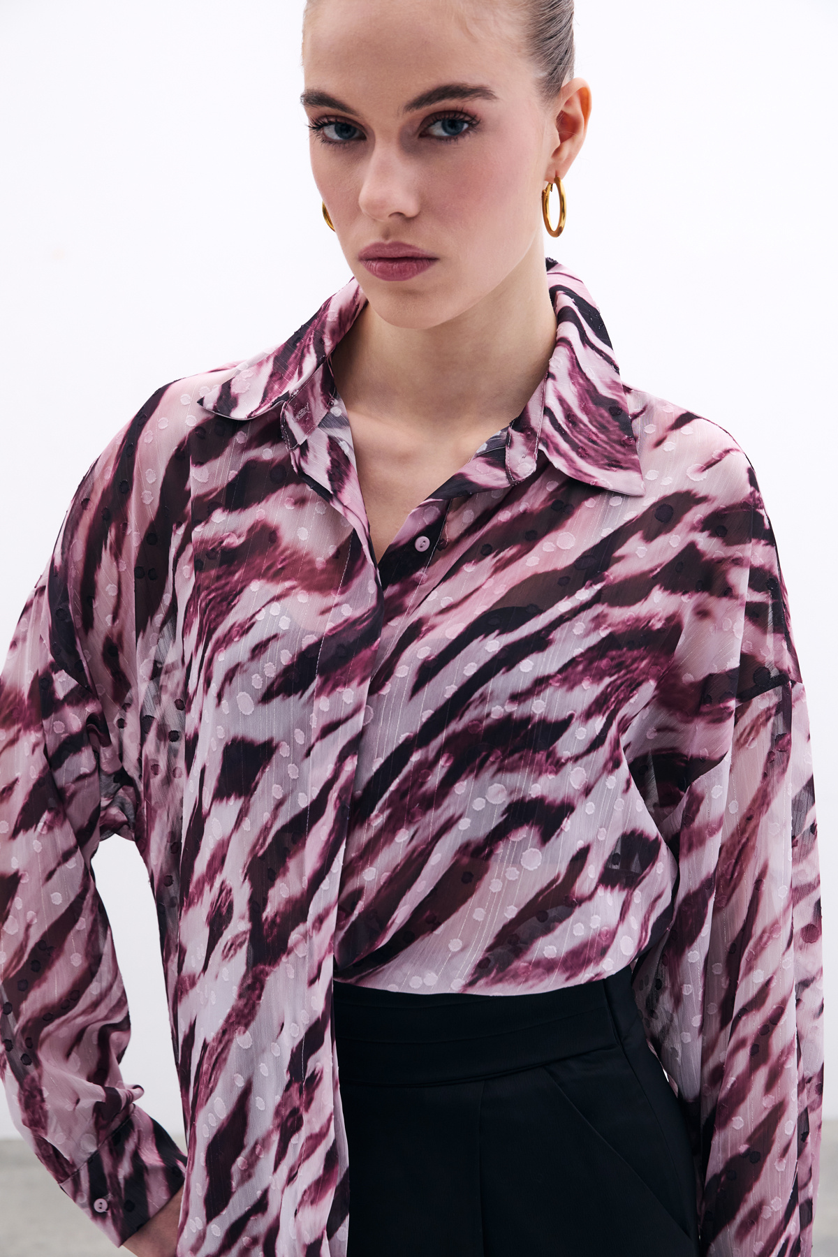 Desenli Salaş Gömlek - Bordo