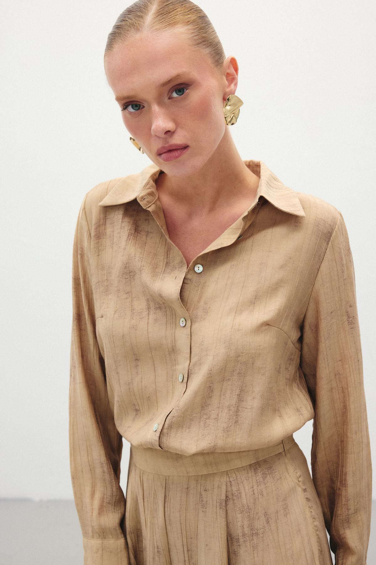 Desenli Salaş Gömlek - Camel