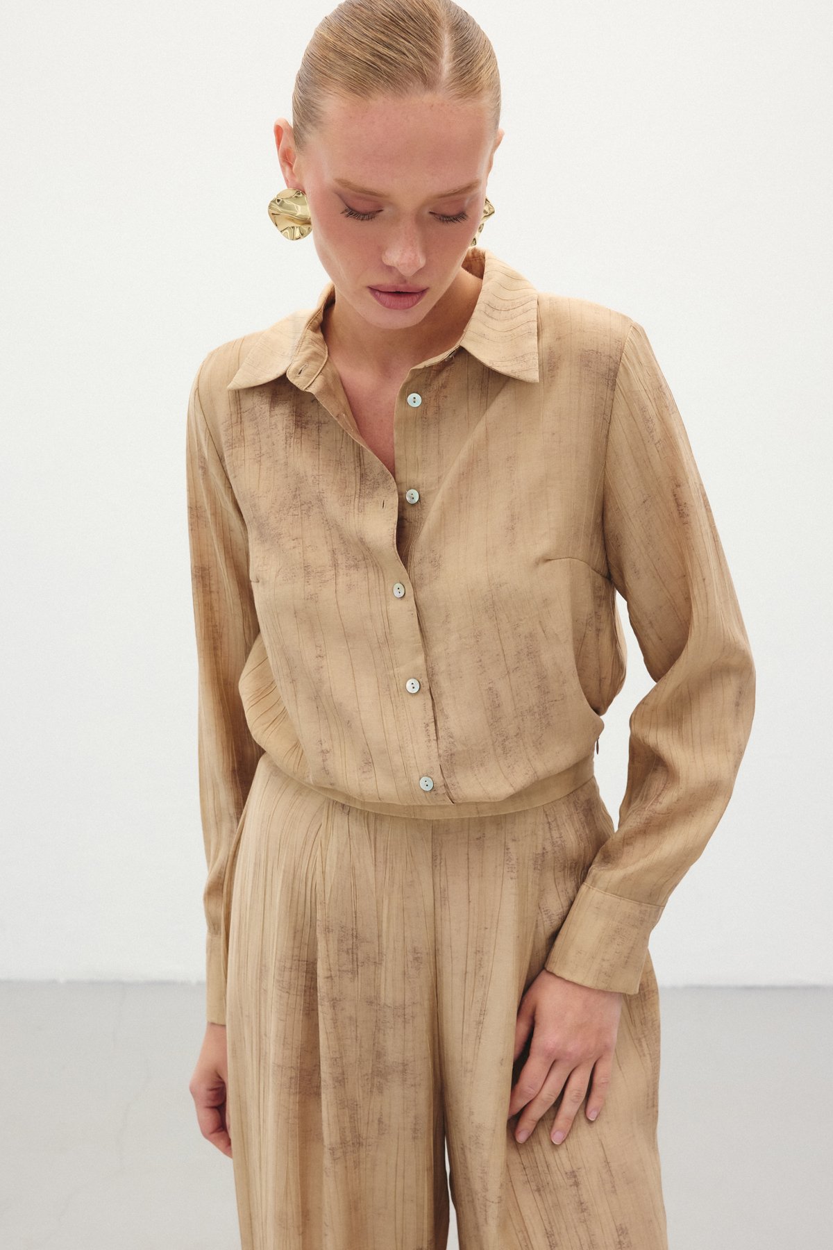 Desenli Salaş Gömlek - Camel