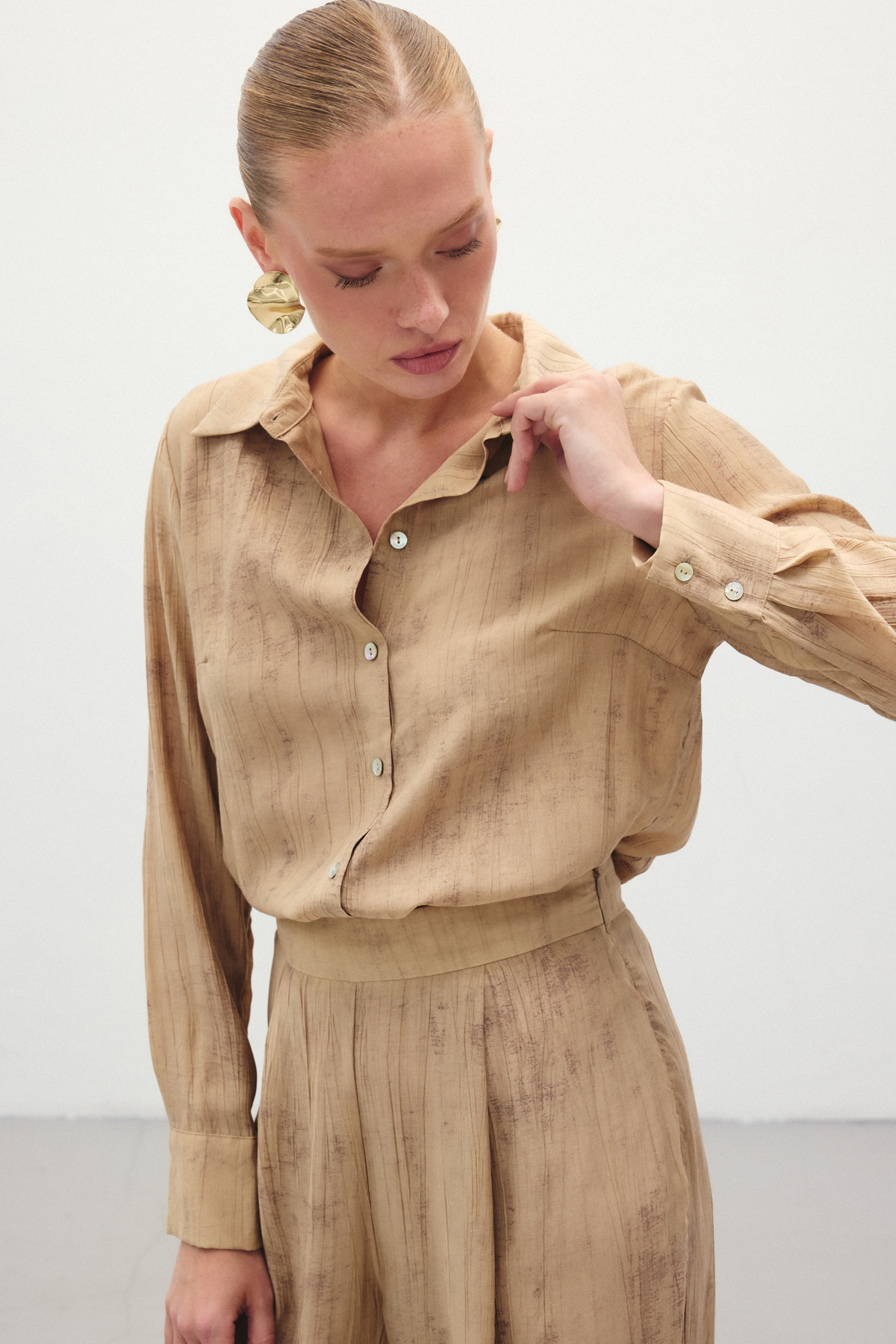 Desenli Salaş Gömlek - Camel