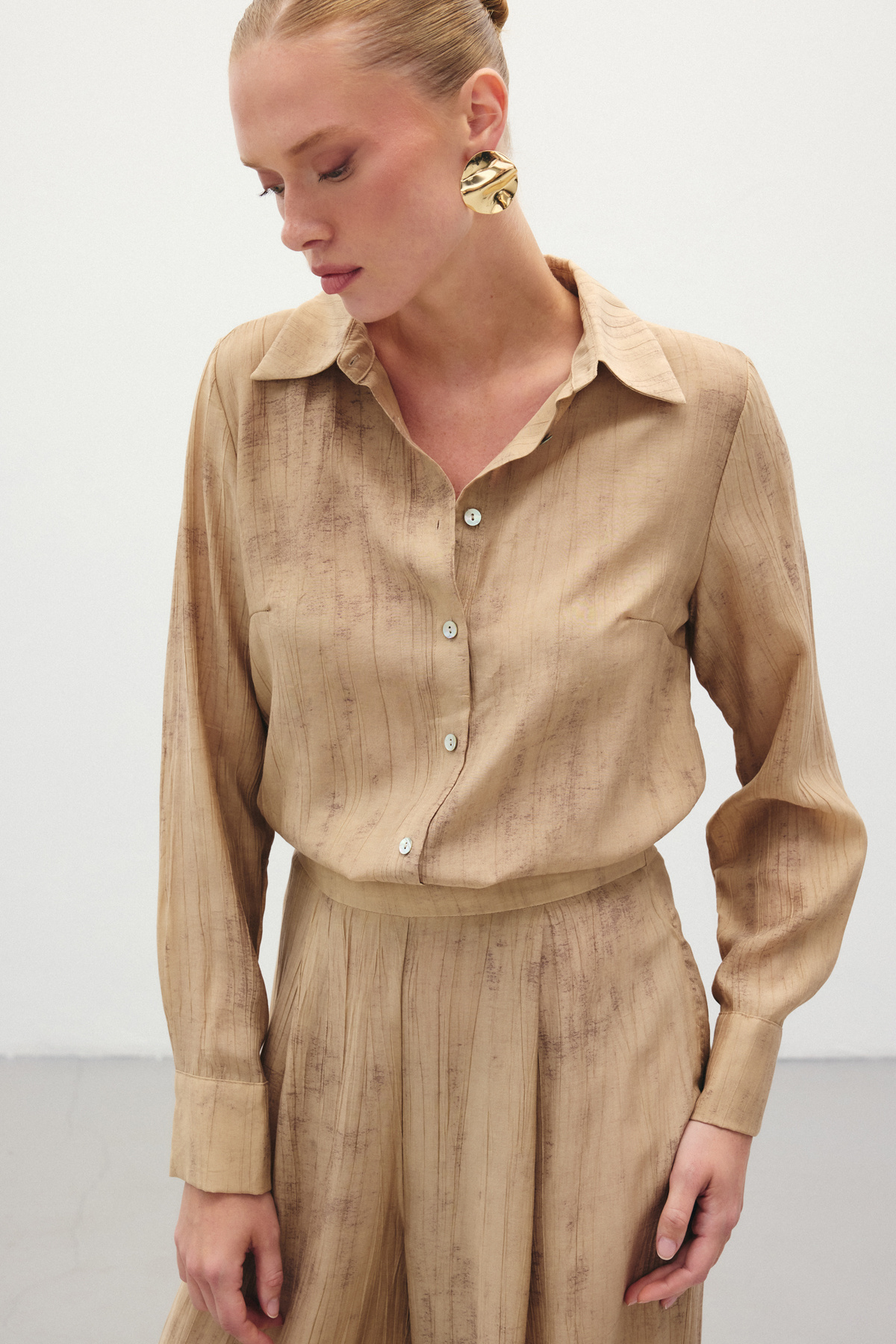 Desenli Salaş Gömlek - Camel