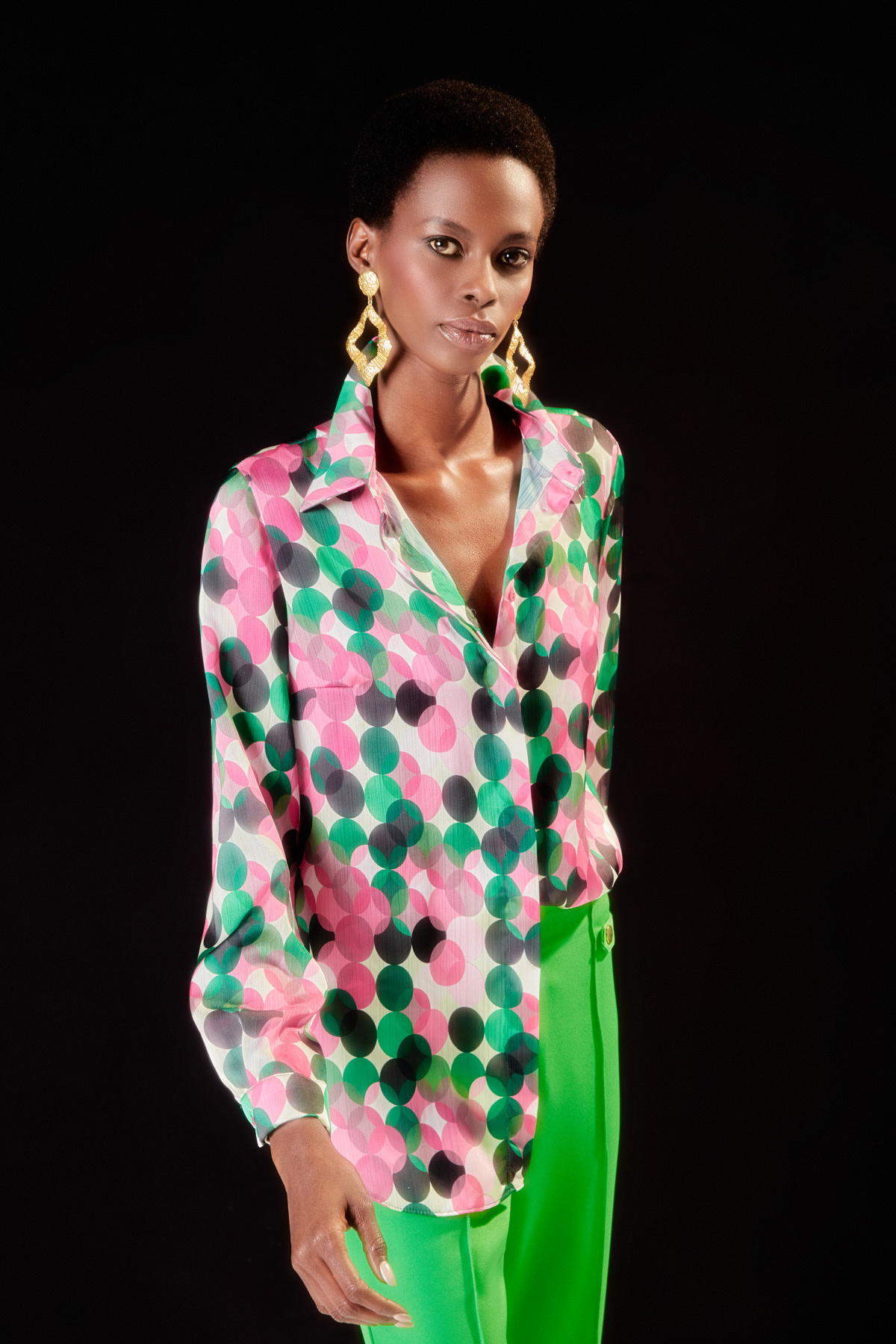 Patterned Loose Shirt - FuchsIa