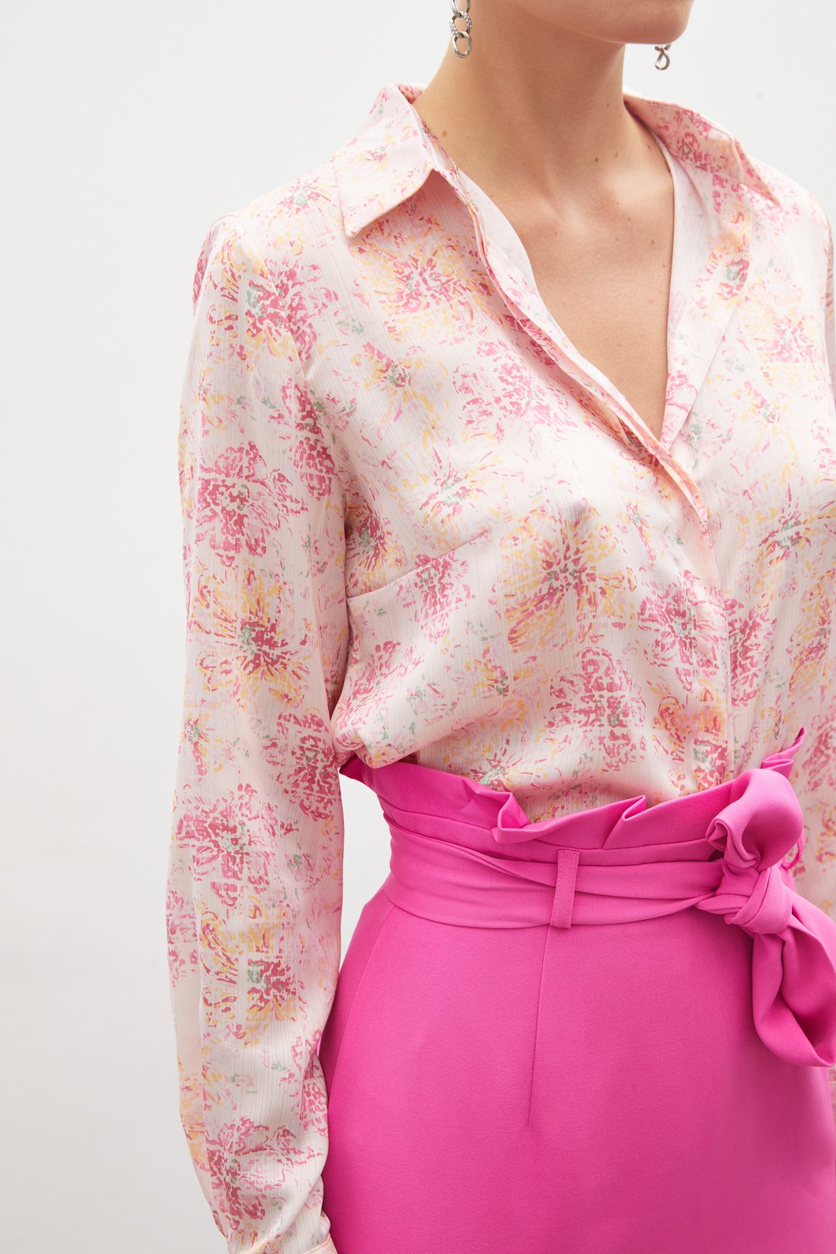 Desenli Salaş Gömlek - FUŞYA