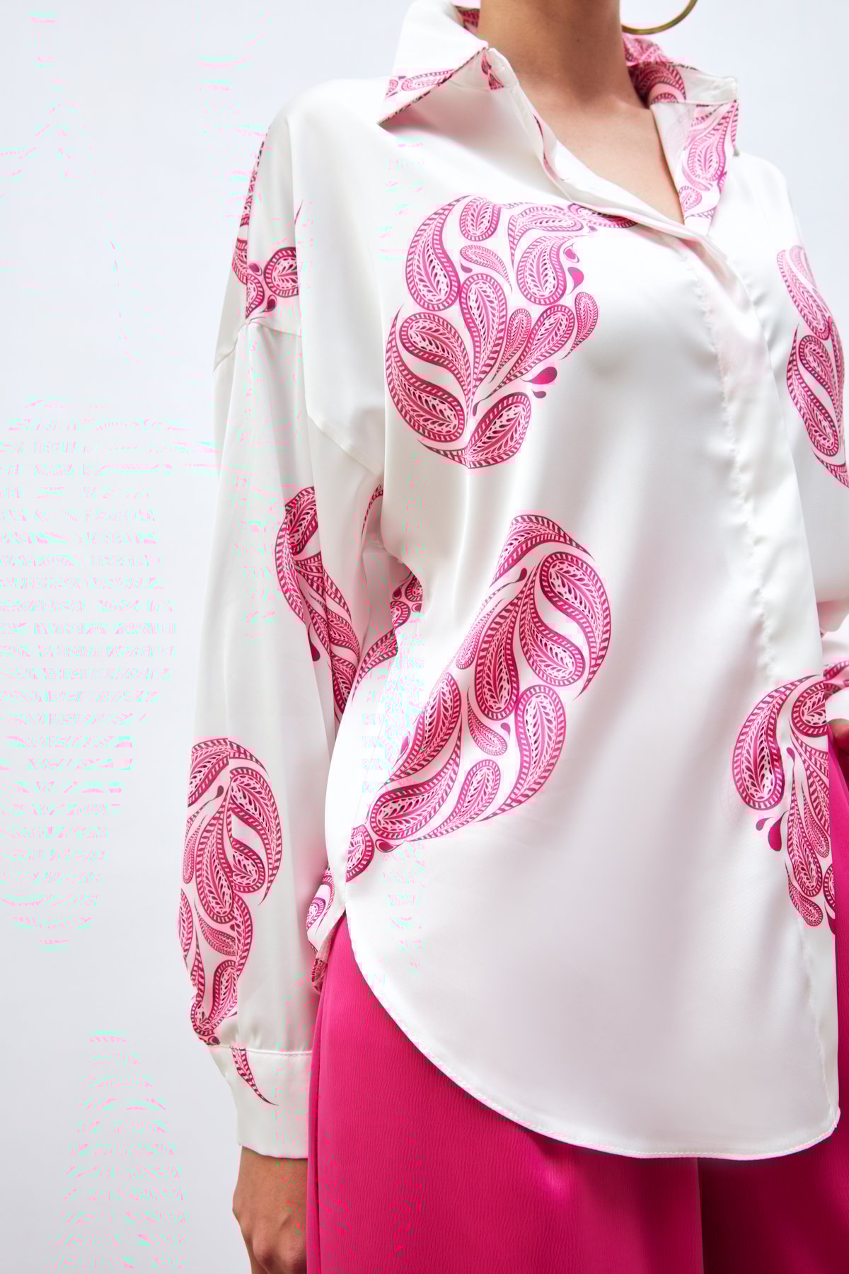 Desenli Salaş Gömlek - FUŞYA