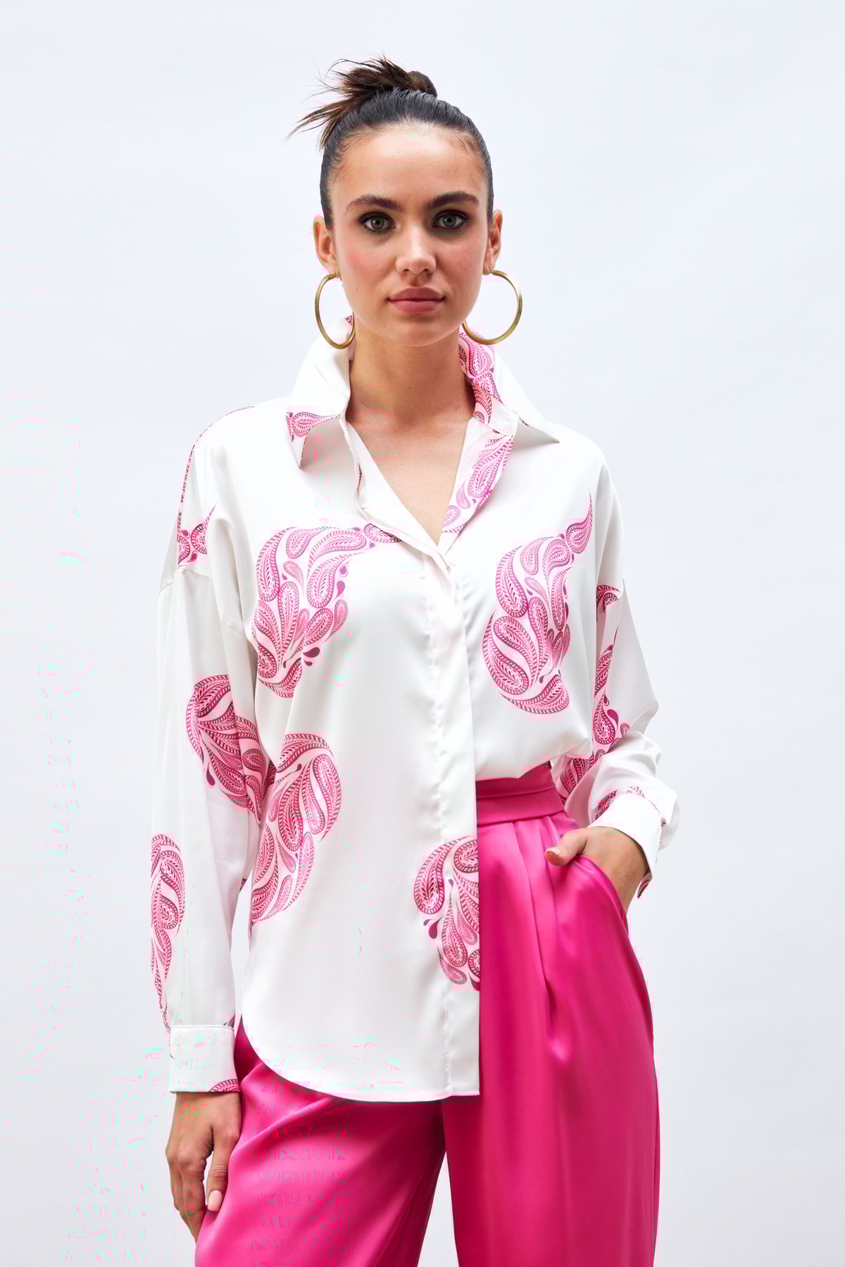 Desenli Salaş Gömlek - FUŞYA