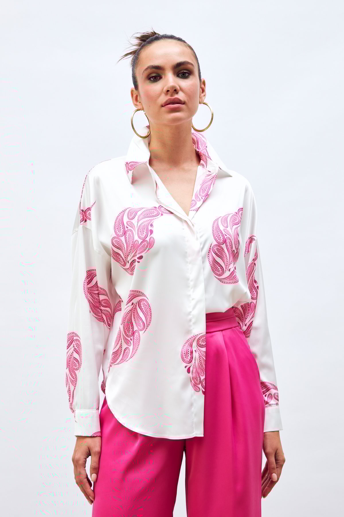 Desenli Salaş Gömlek - FUŞYA