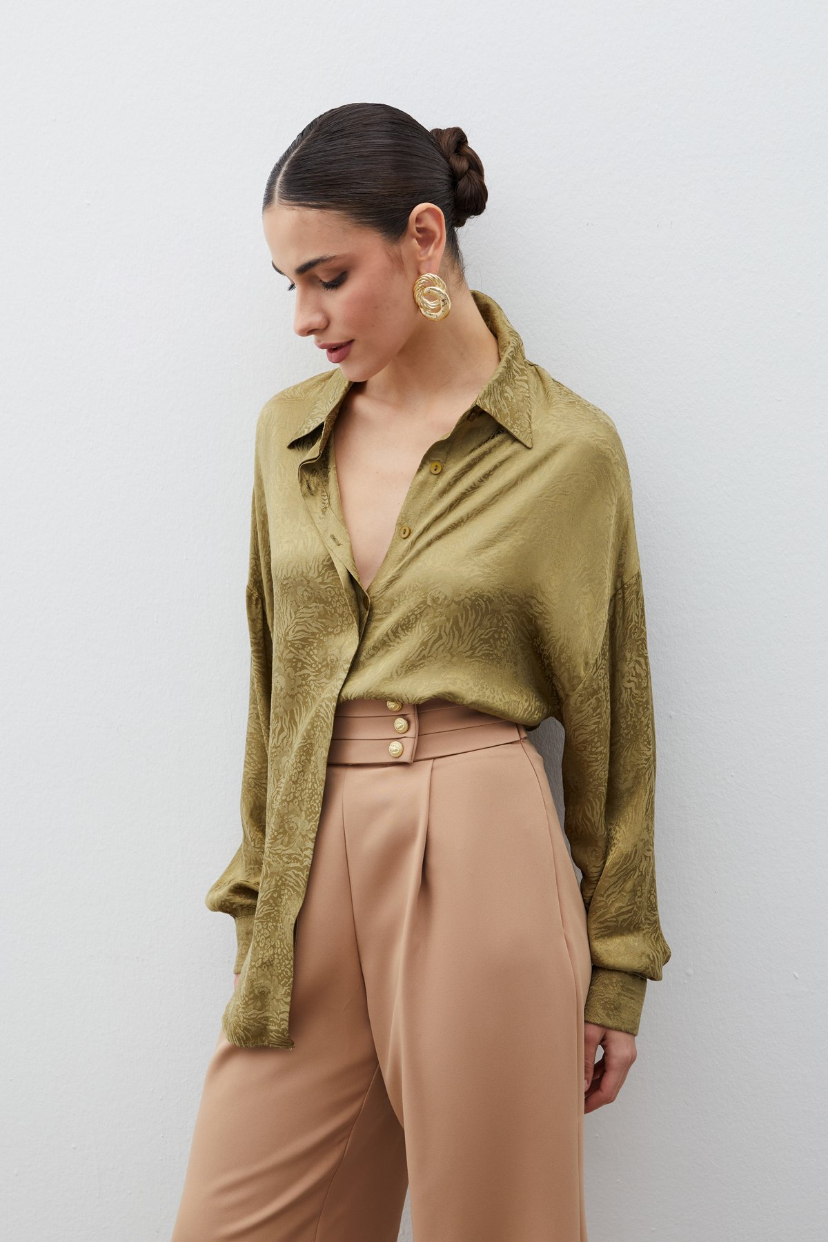 Desenli Salaş Gömlek - HAKİ