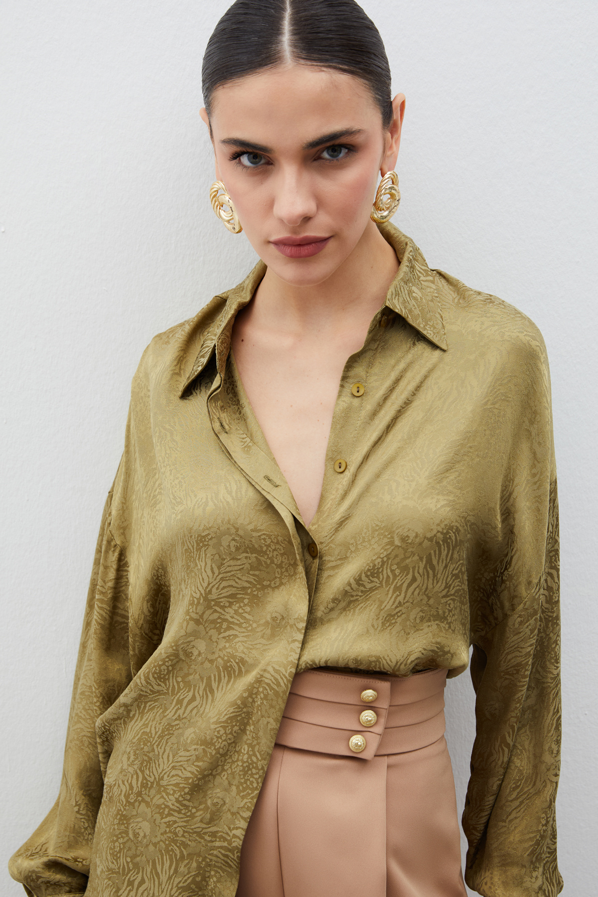 Desenli Salaş Gömlek - HAKİ