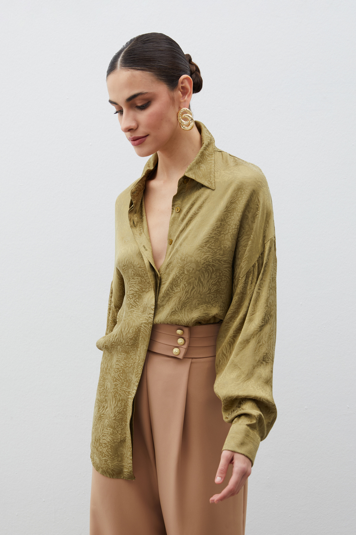 Desenli Salaş Gömlek - HAKİ